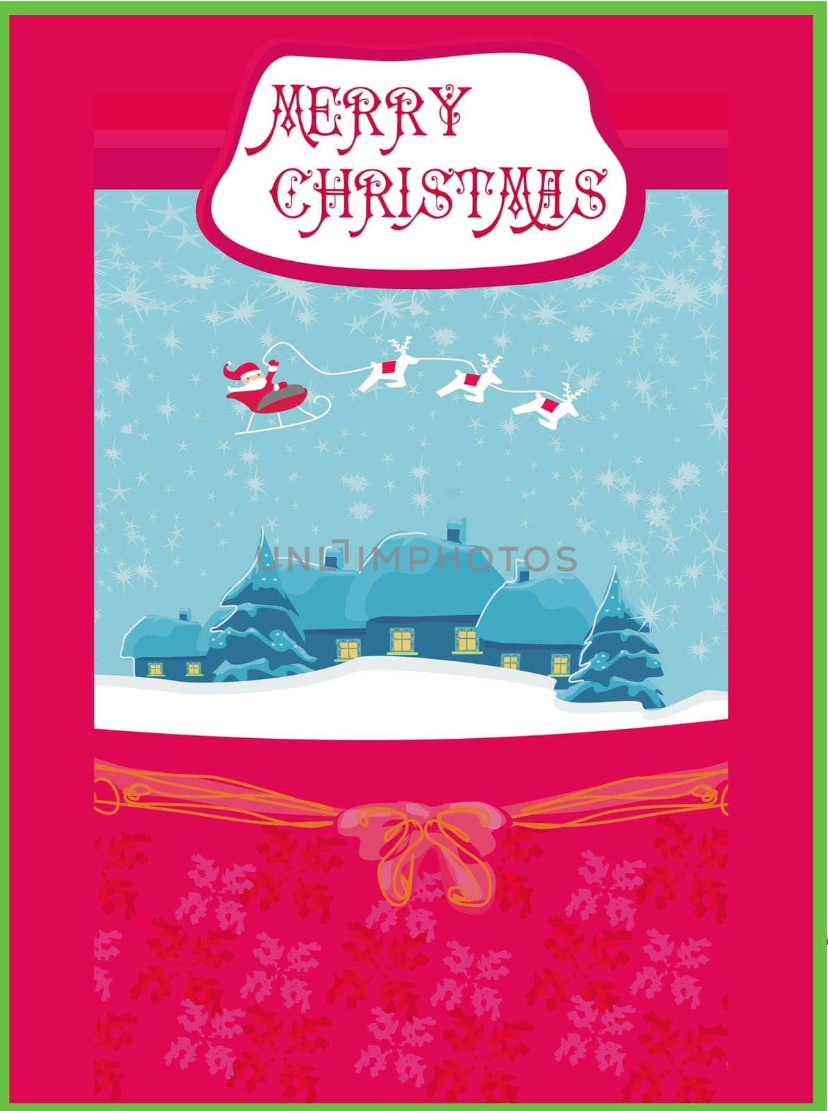 Happy New year card with Santa and winter landscape