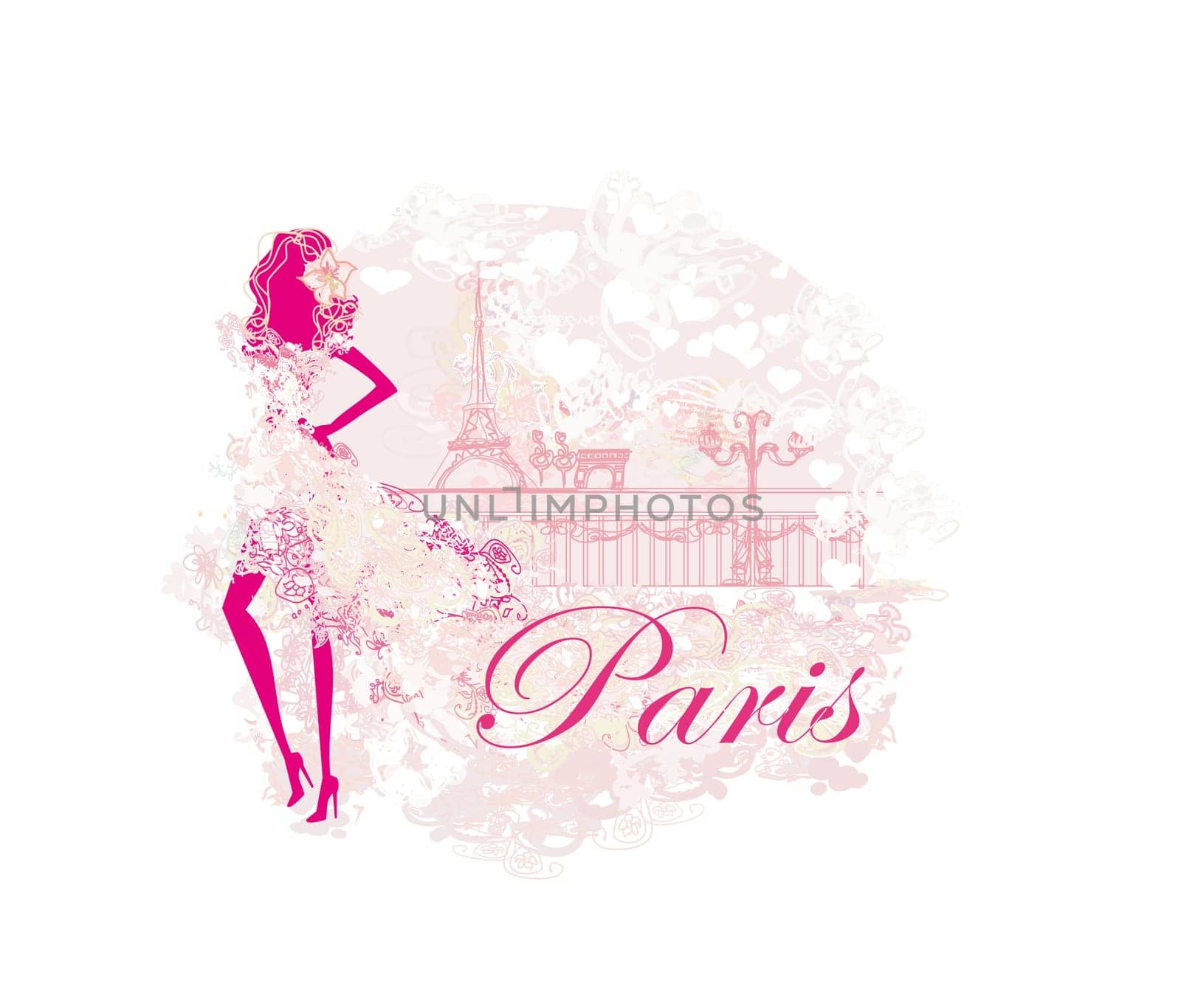 beautiful women silhouette in Paris - vector card