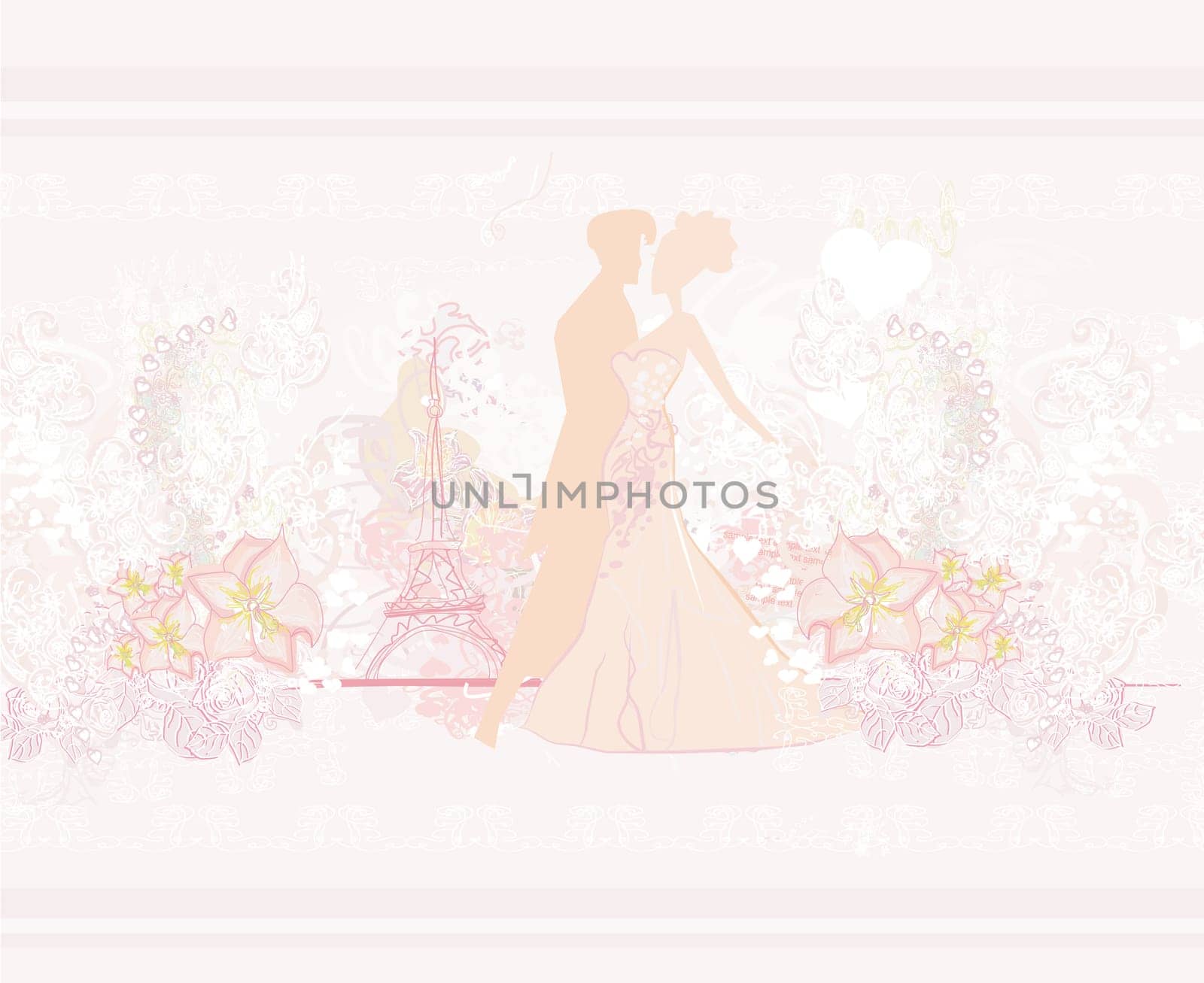 Romantic wedding couple in Paris dancing near the Eiffel Tower. Silhouette
