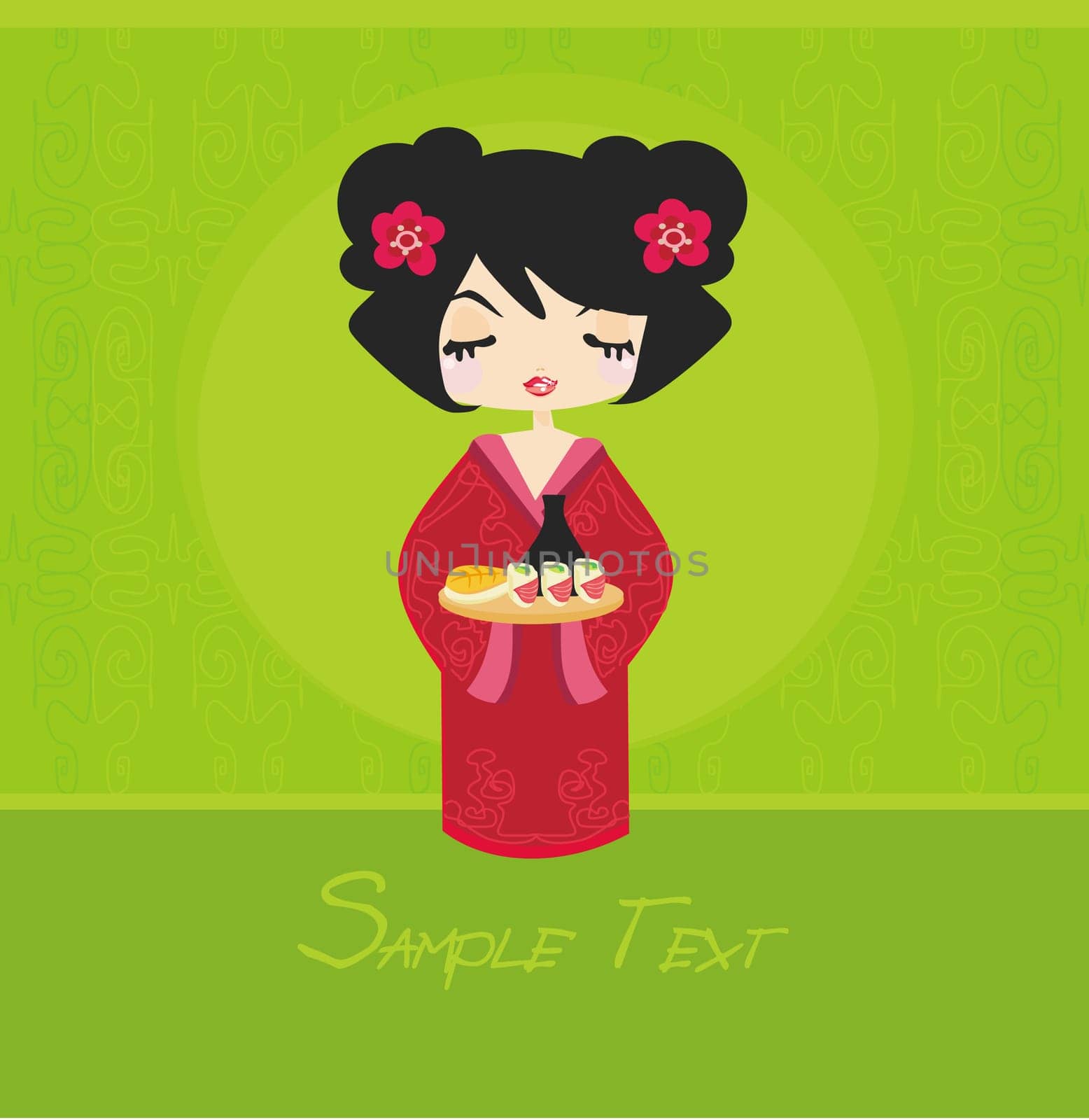 beautiful Asian girl enjoy sushi - menu template