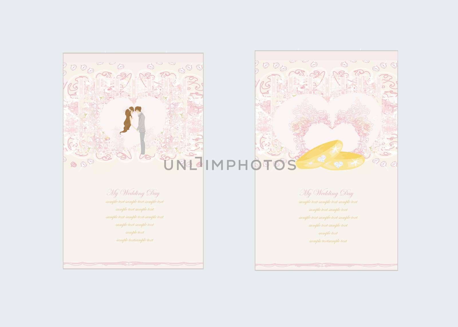 elegant wedding invitation with rings and wedding couple - set