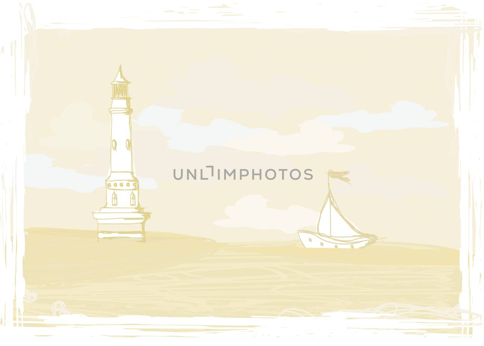 lighthouse seen from a tiny beach - Grunge Poster