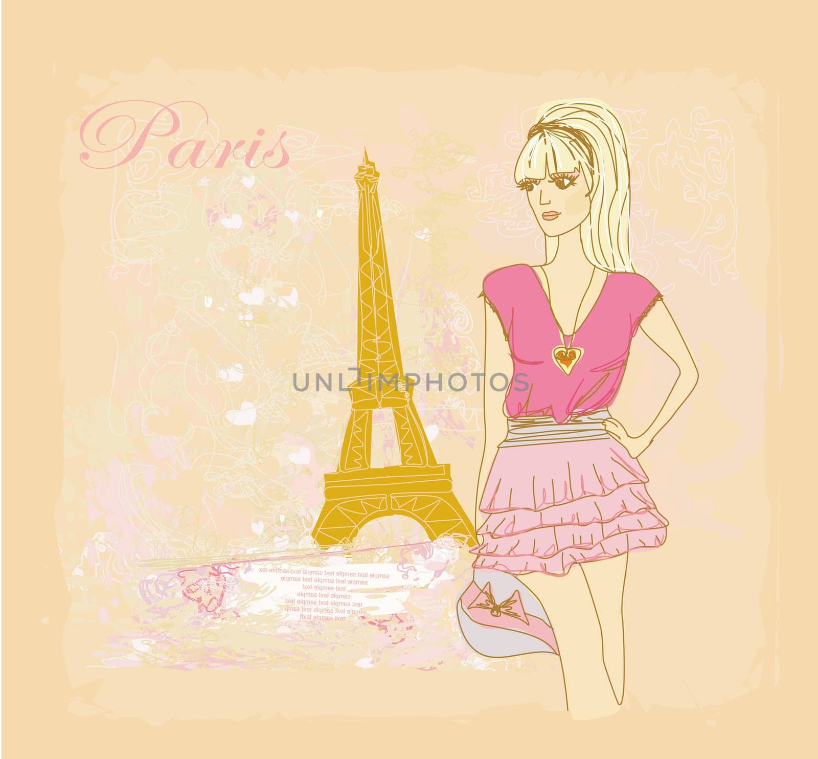beautiful women Shopping in Paris - vector card