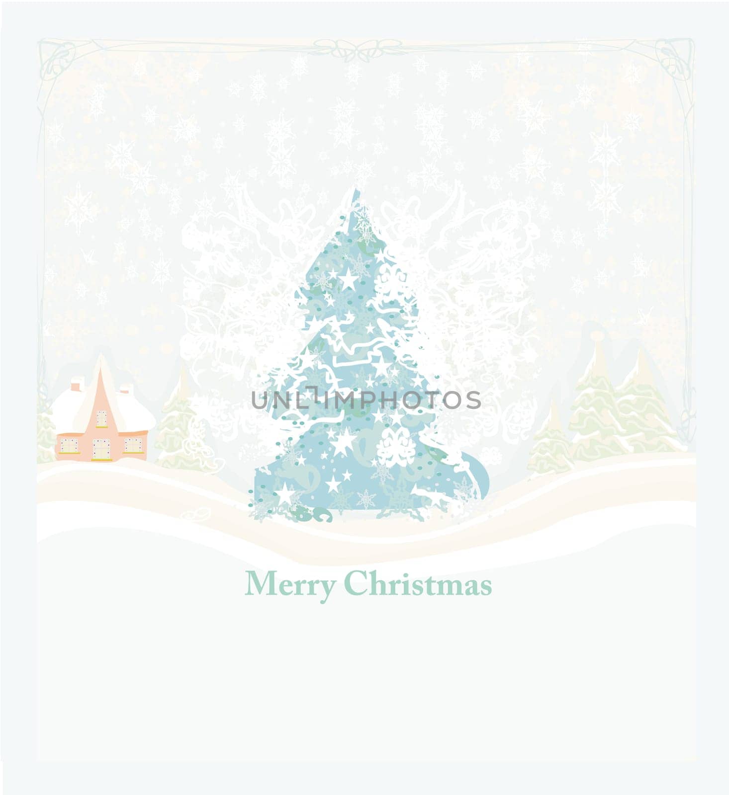 Christmas tree on winter landscape - vector