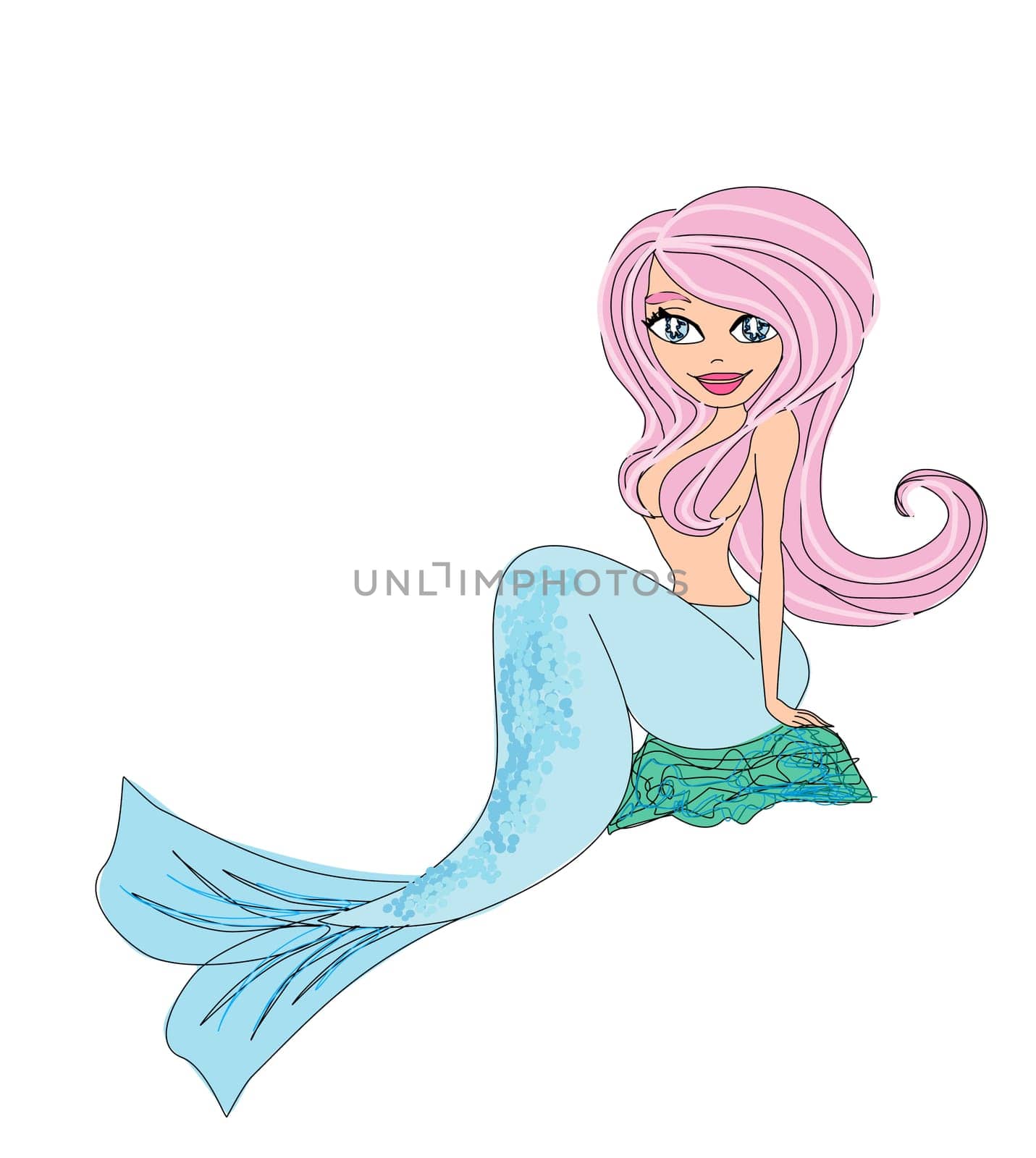Beautiful mermaid - doodle illustration