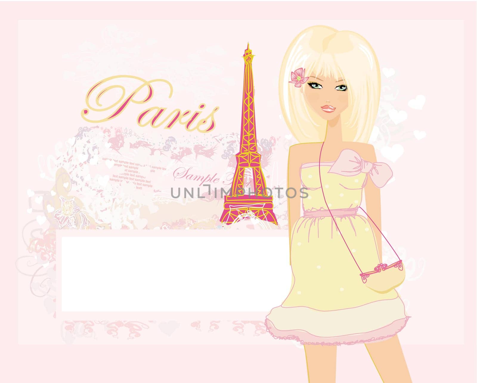 beautiful women Shopping in Paris - vector card