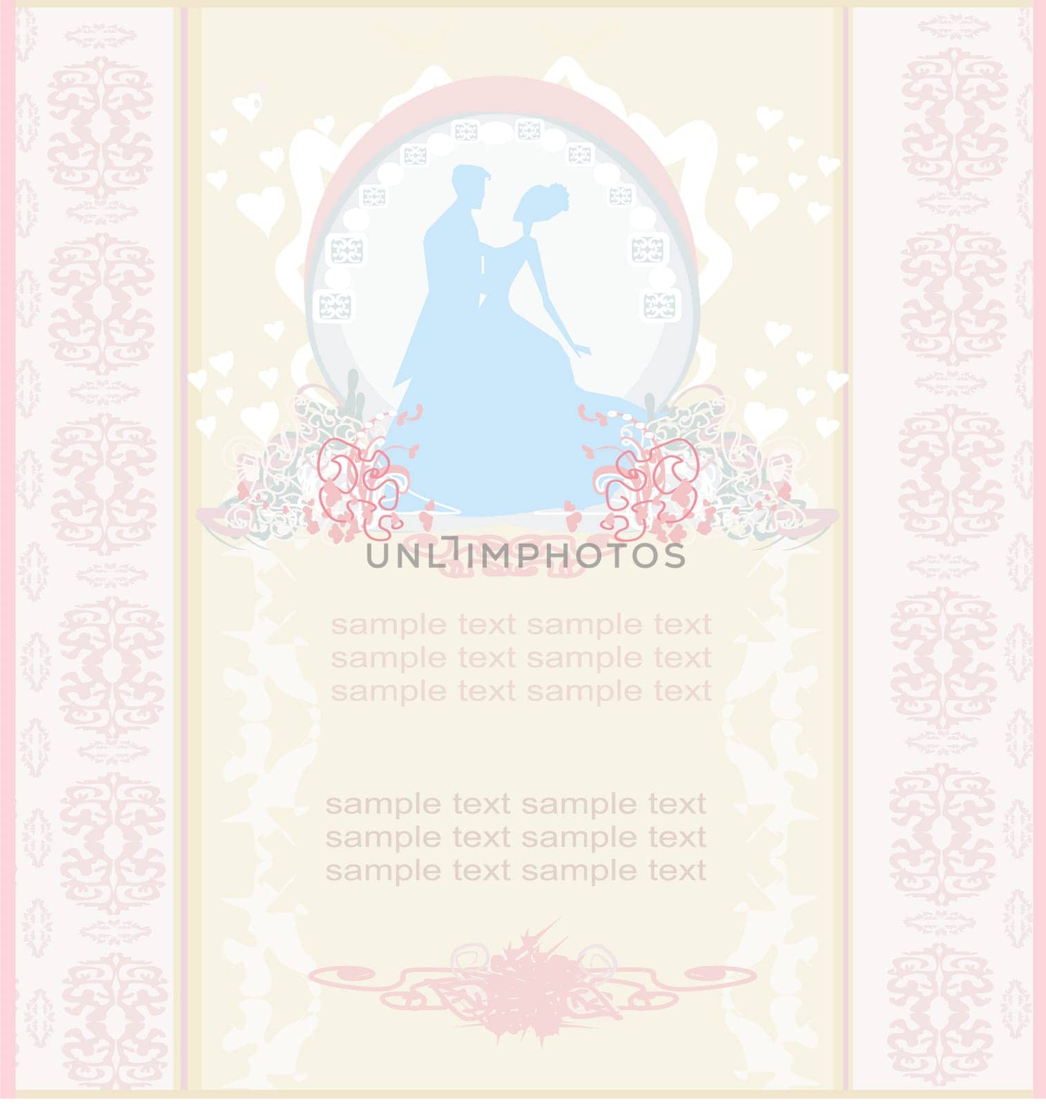 elegant wedding invitation with dancing wedding couple