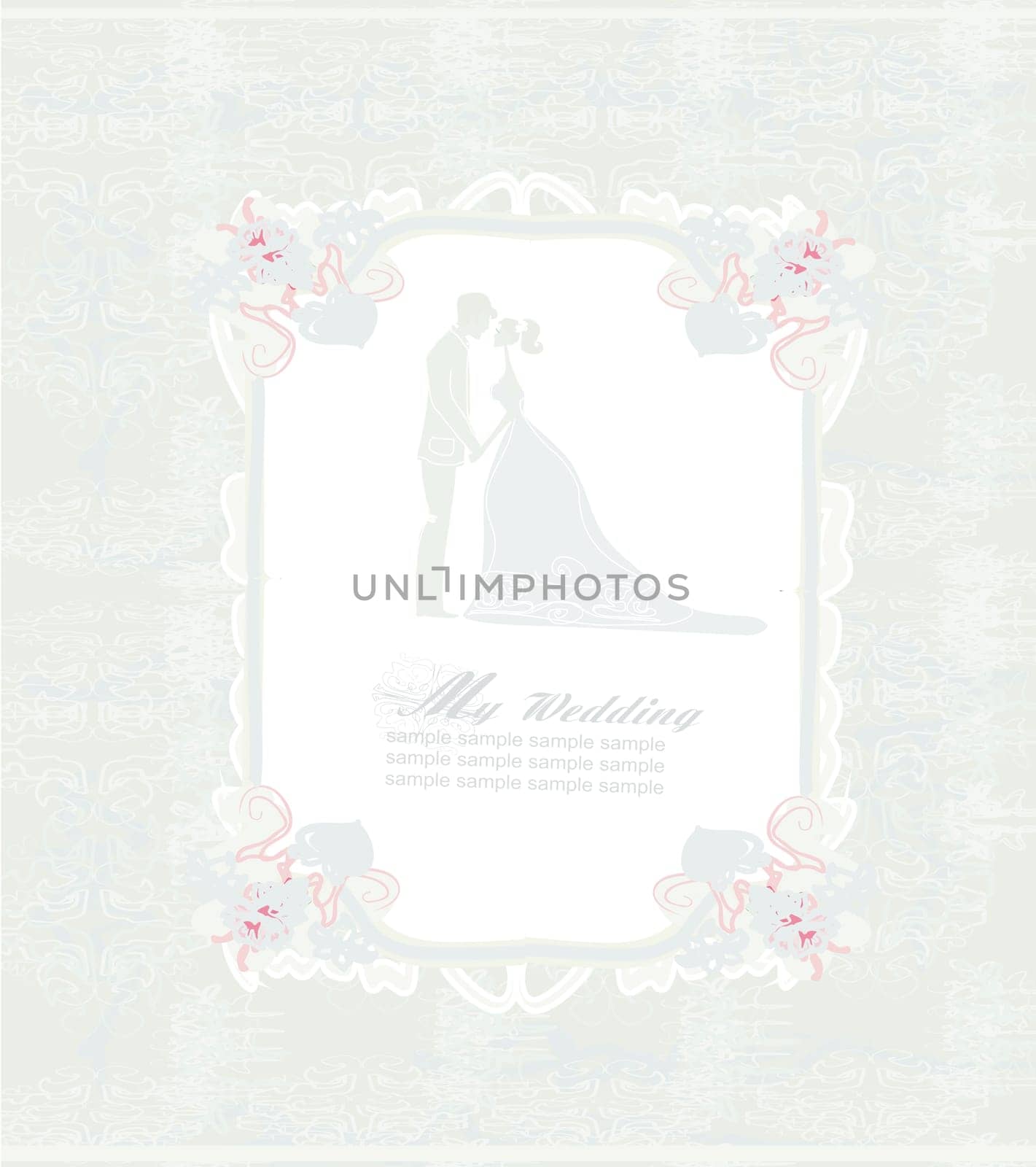 elegant wedding invitation with wedding couple