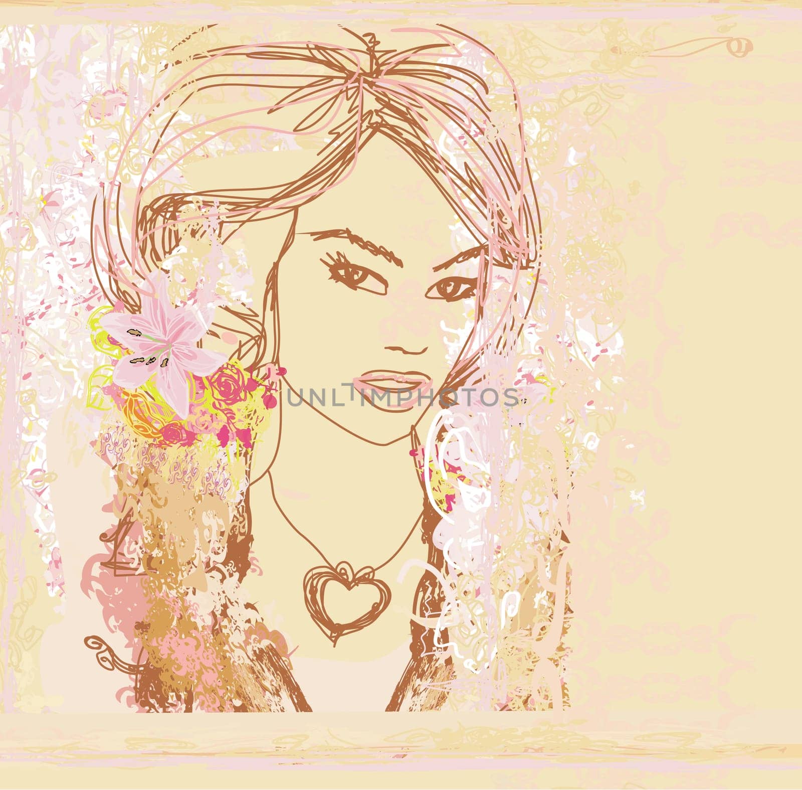 Abstract Beautiful Woman Portrait - retro card