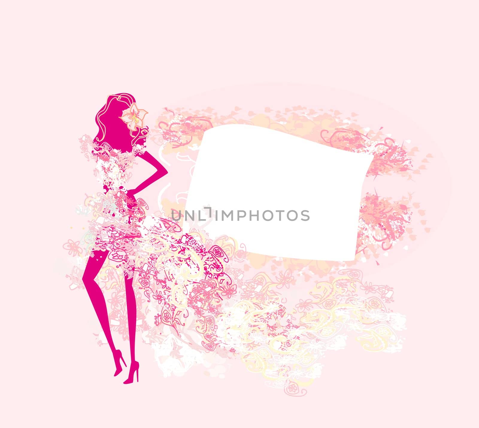 Vector abstract floral fashion girl silhouette poster