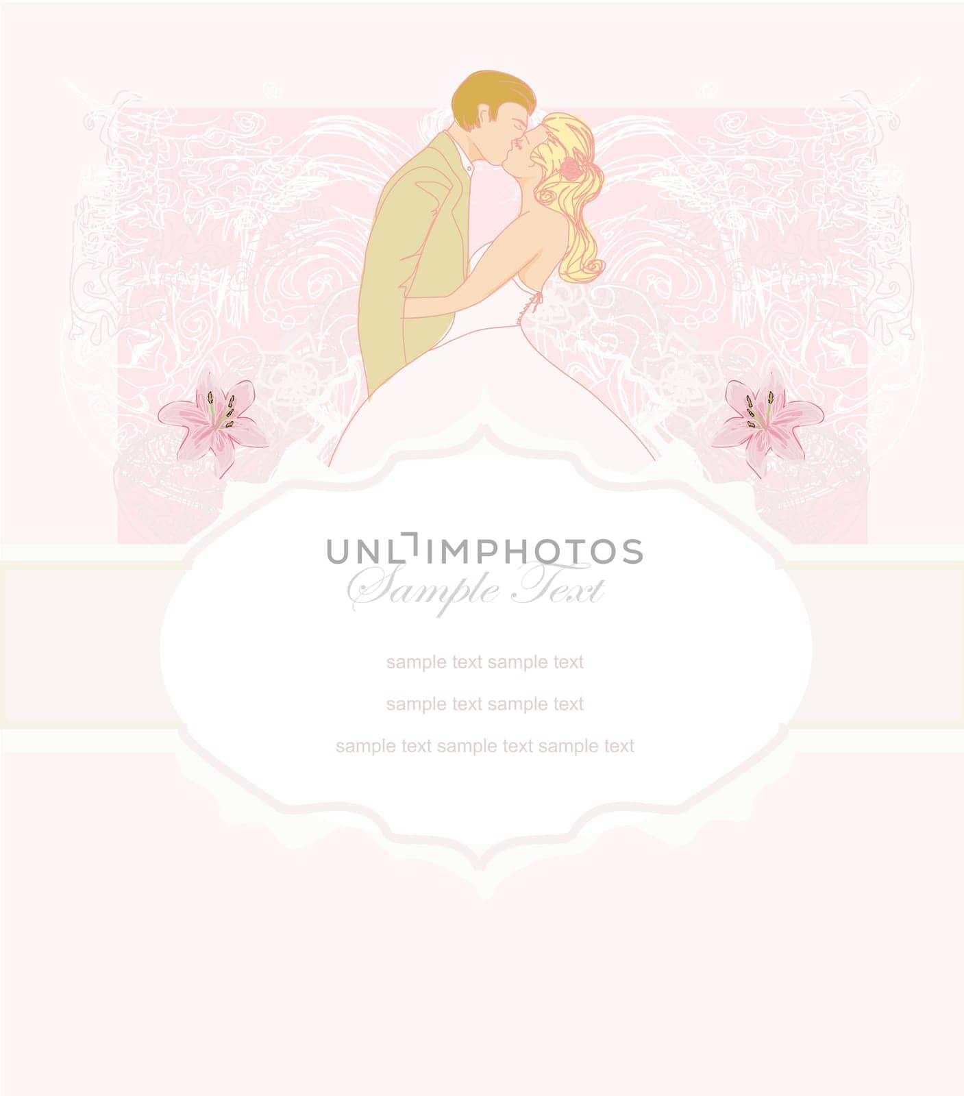 elegant wedding invitation with wedding couple