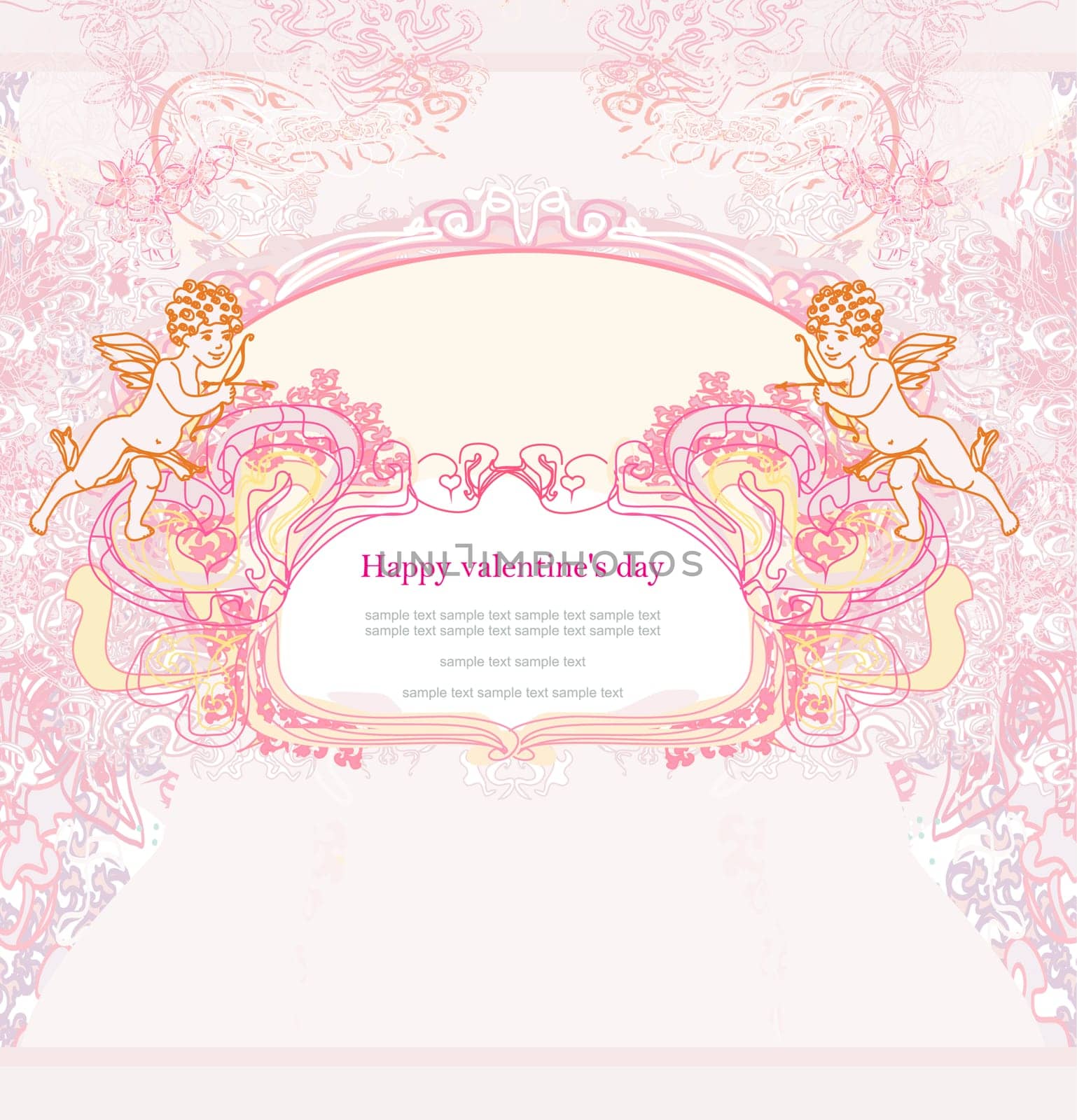 happy valentines day card with cupid