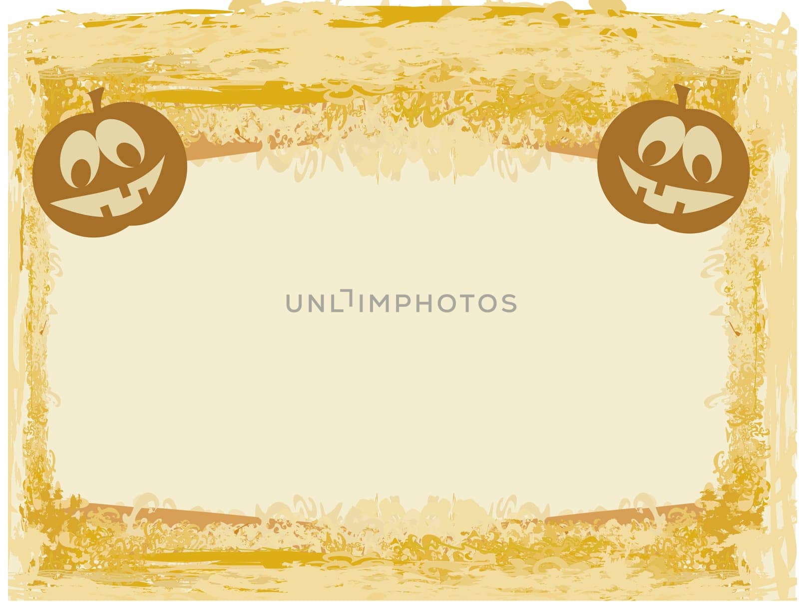 broken halloween pumpkin on grunge background frame vector illustration