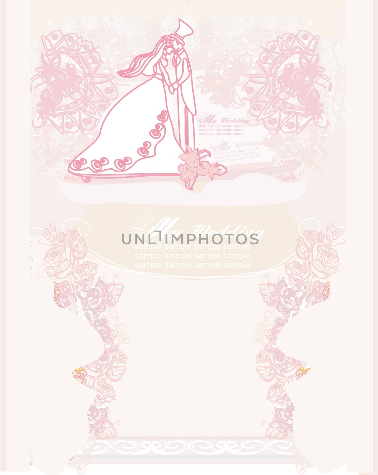 elegant wedding invitation with wedding couple
