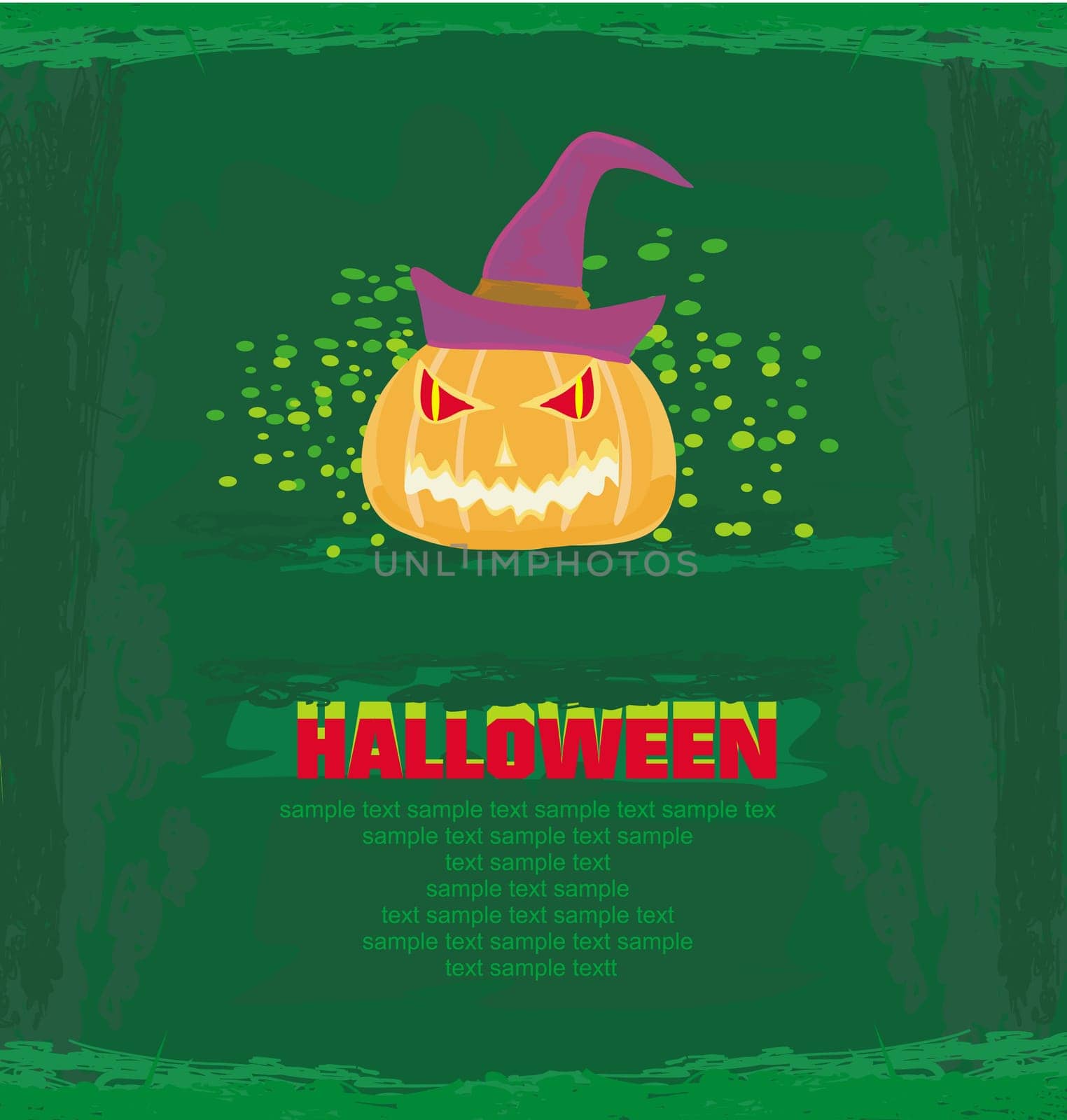 broken halloween pumpkin on grunge green background vector illustration