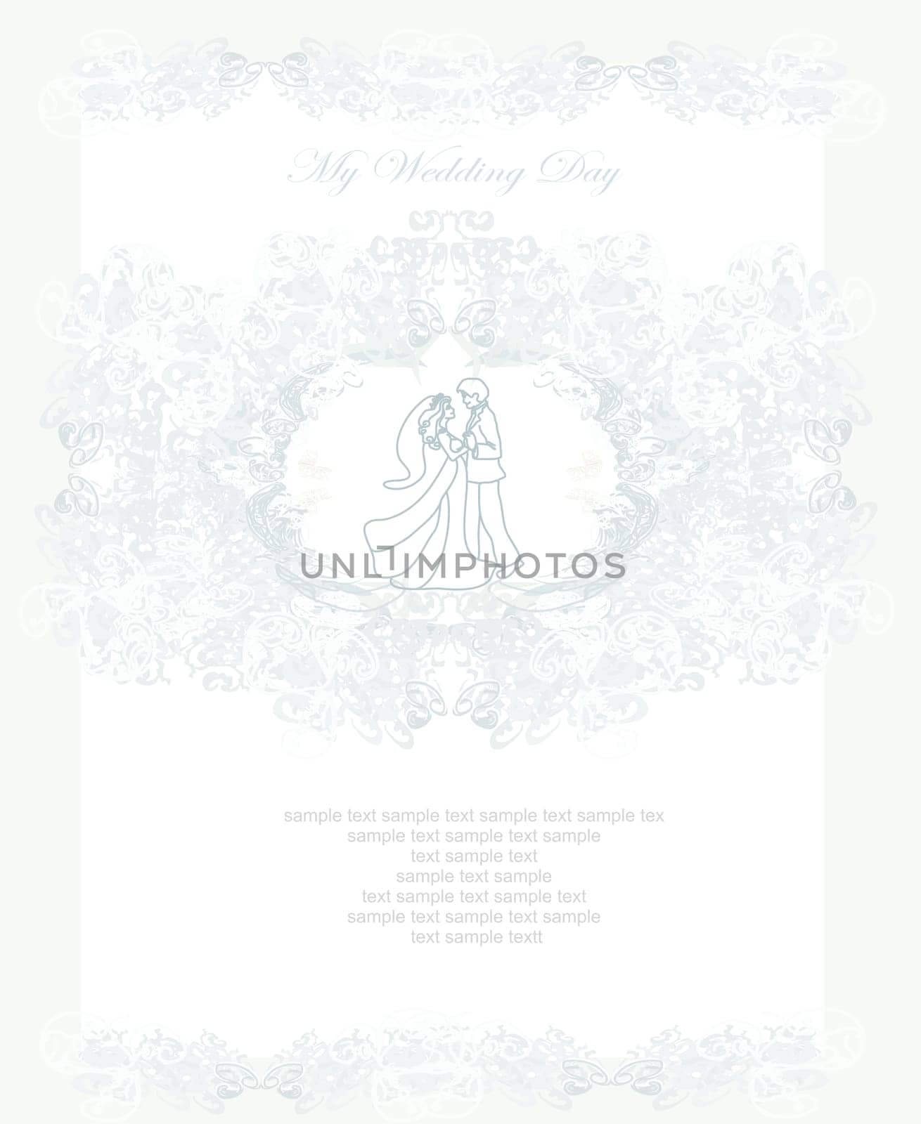 elegant wedding invitation with dancing wedding couple