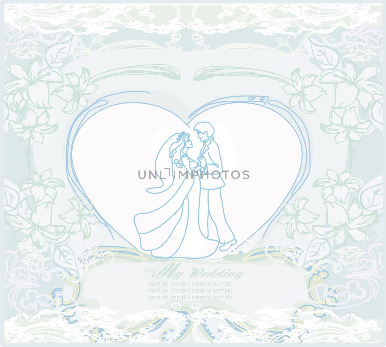 elegant wedding invitation with dancing wedding couple