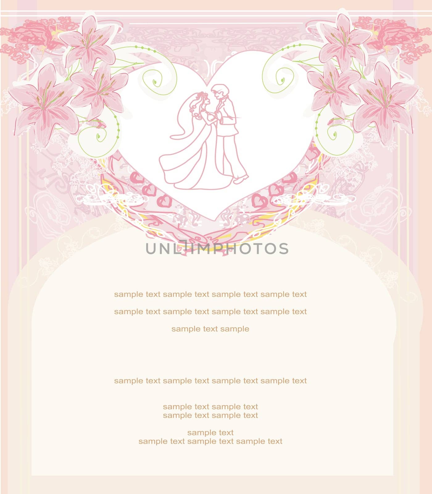 elegant wedding invitation with dancing wedding couple