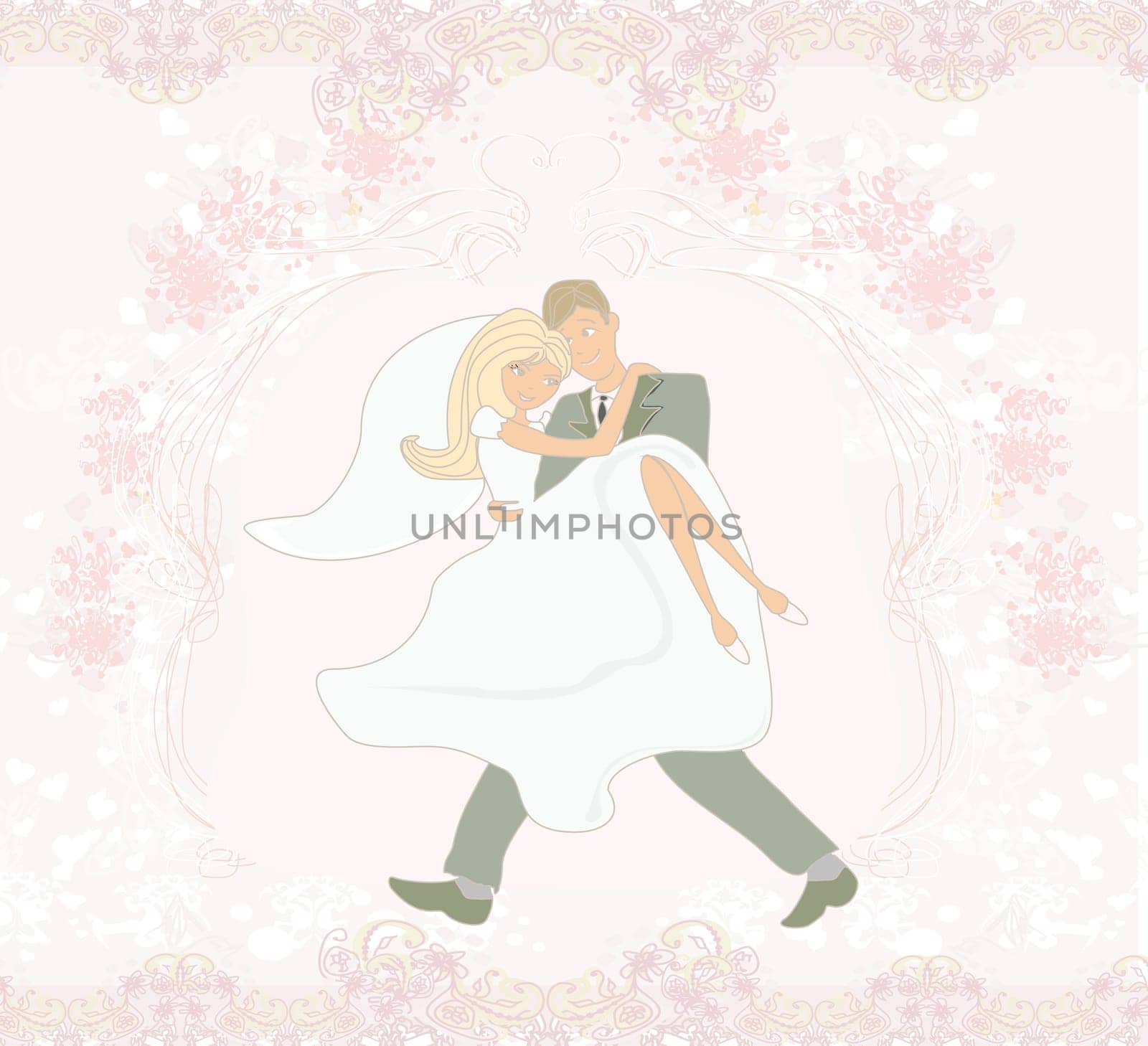 elegant wedding invitation with happy wedding couple