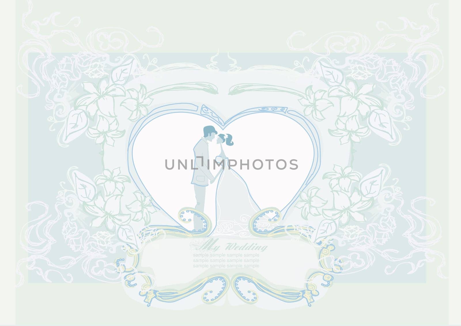 elegant wedding invitation with wedding couple
