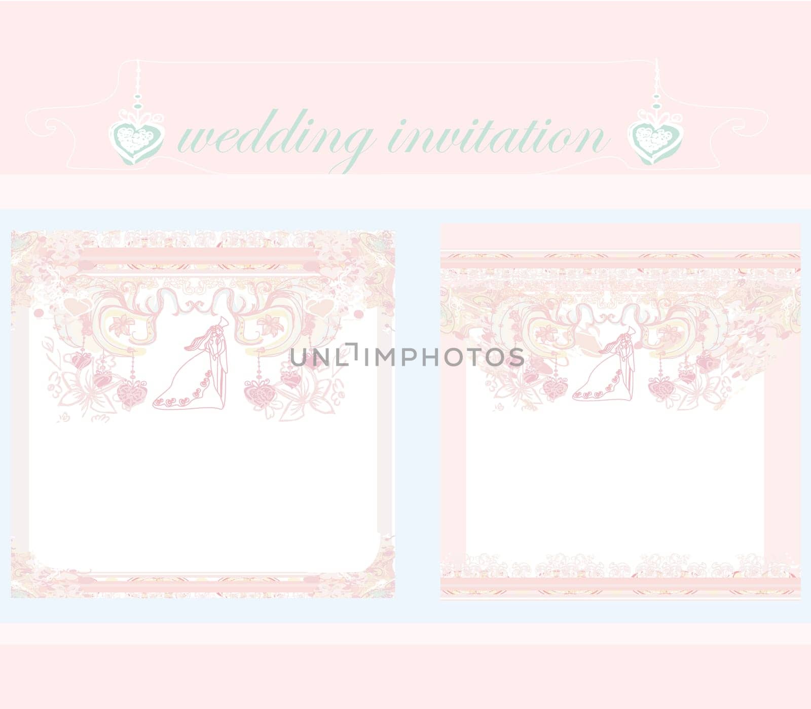 elegant wedding invitation with wedding couple set cards