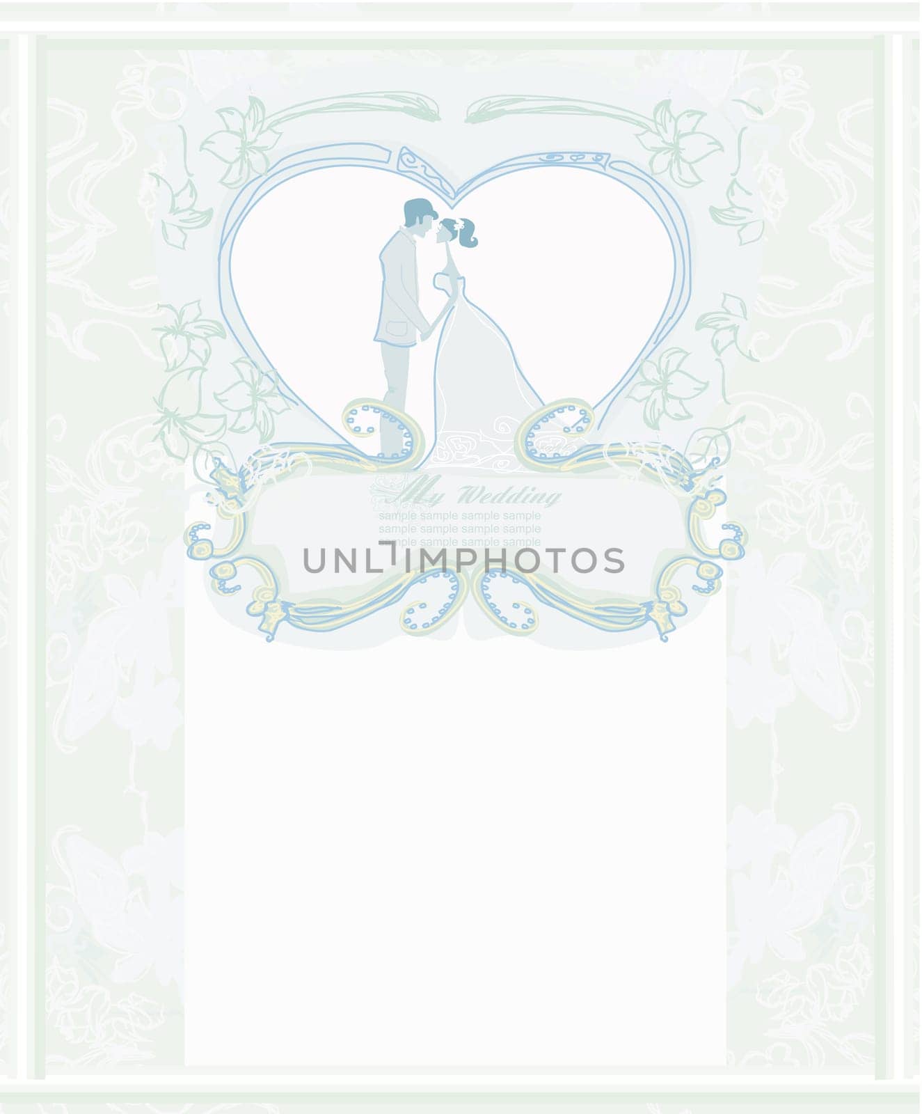 elegant wedding invitation with wedding couple