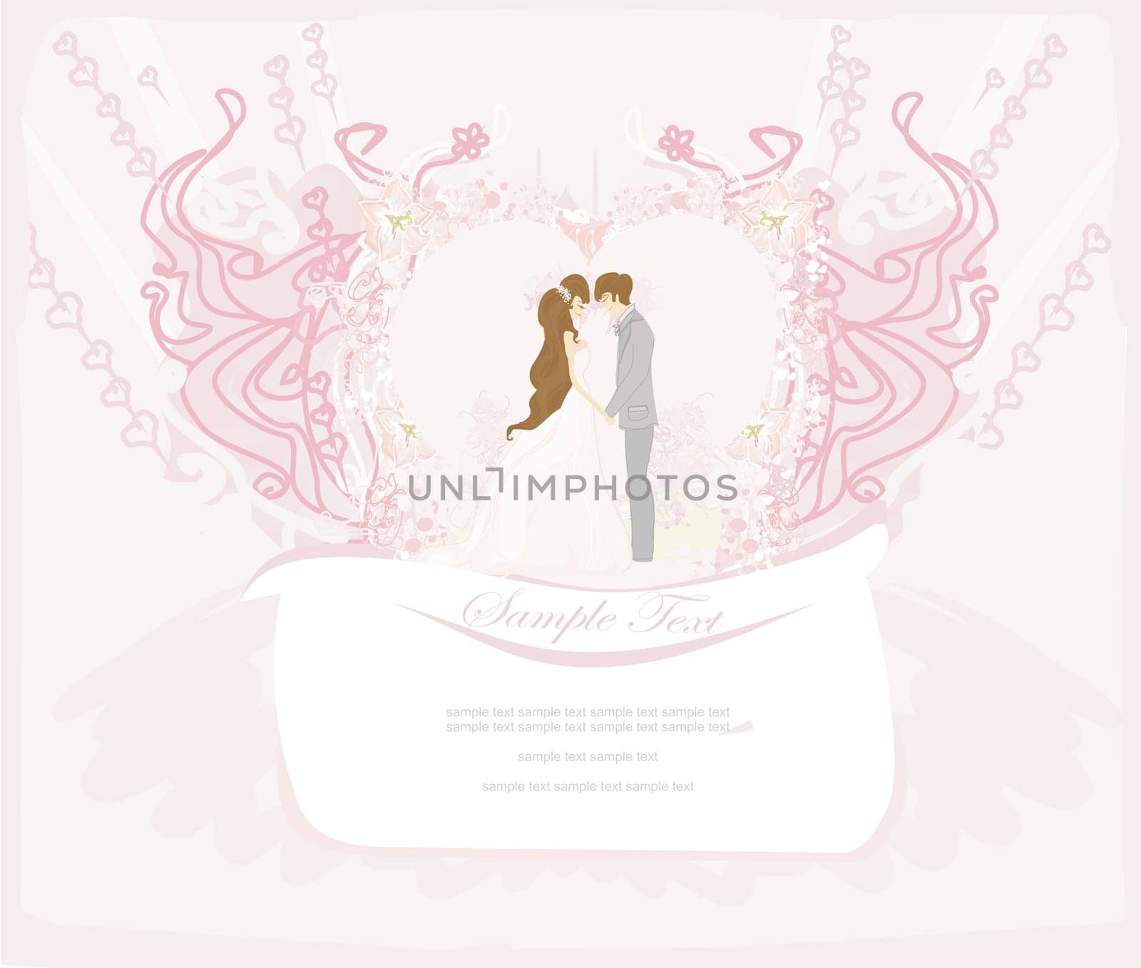 elegant wedding invitation with wedding couple
