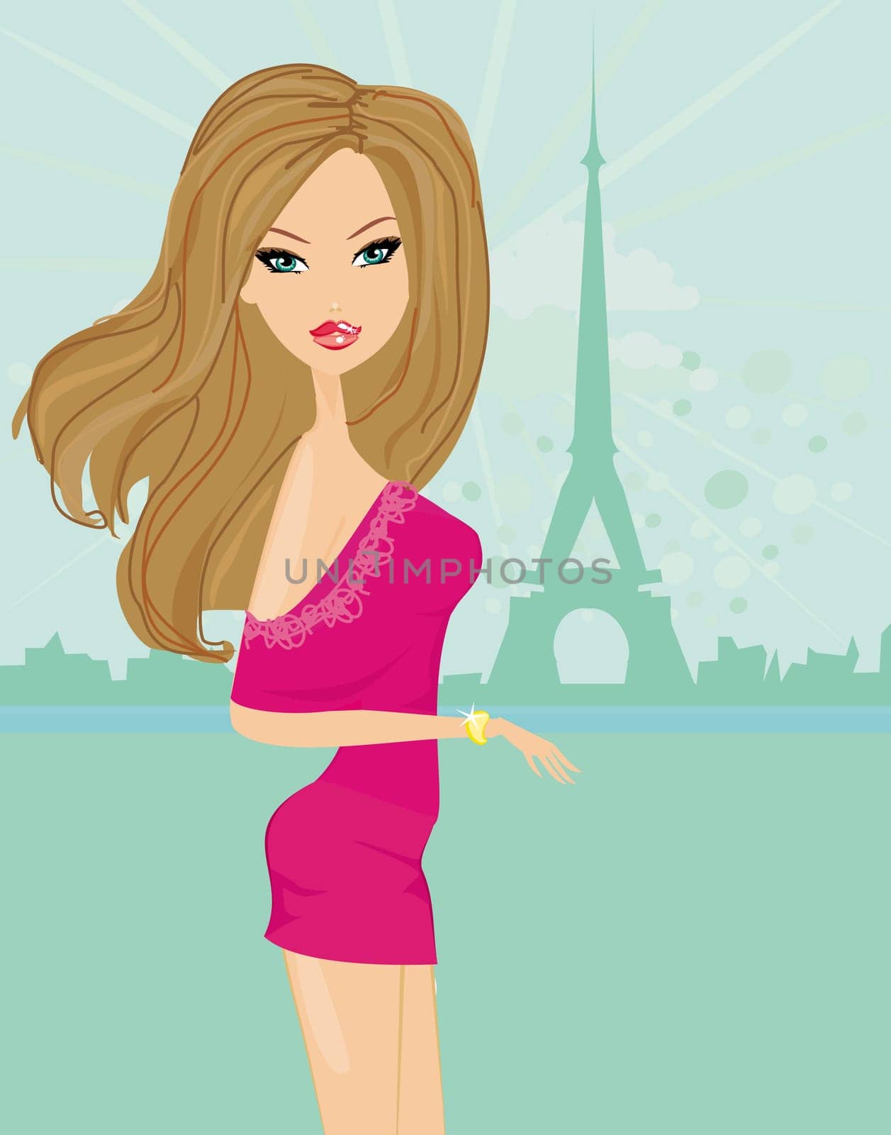 beautiful women Shopping in Paris - vector card