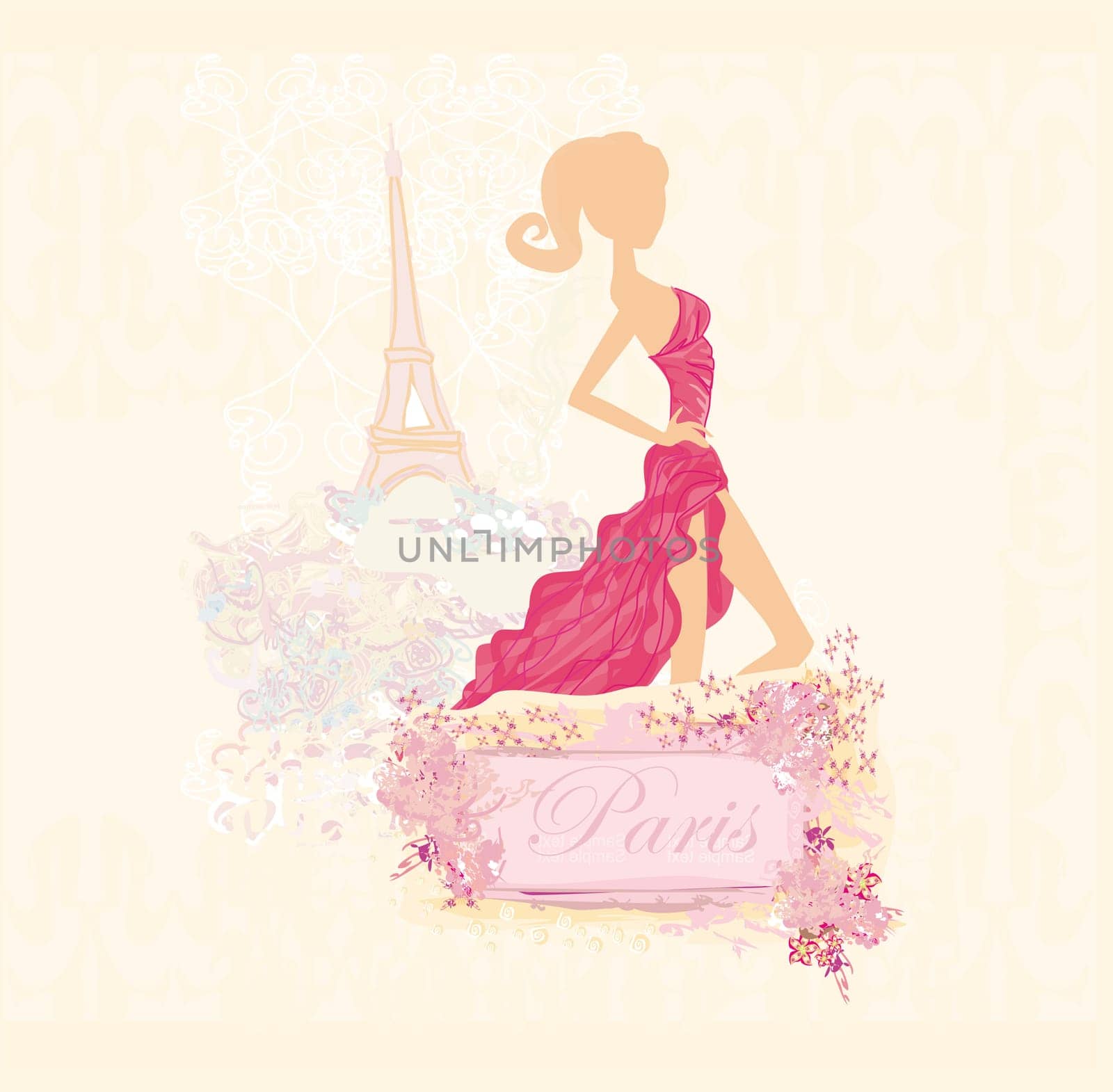 beautiful girl portrait with tour eiffel on the background