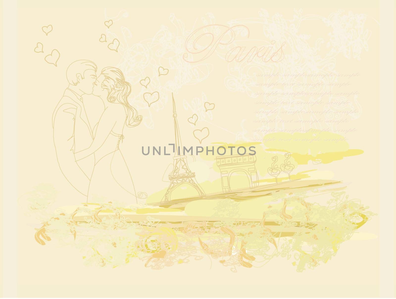 Romantic couple in Paris kissing near the Eiffel Tower