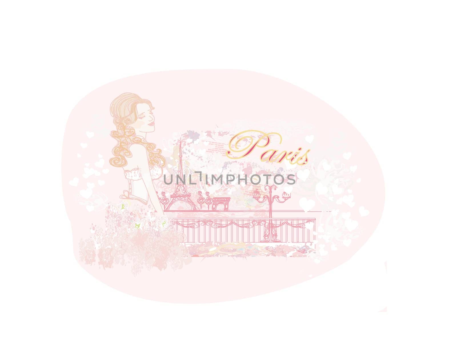 beautiful girl portrait with tour eiffel on the background