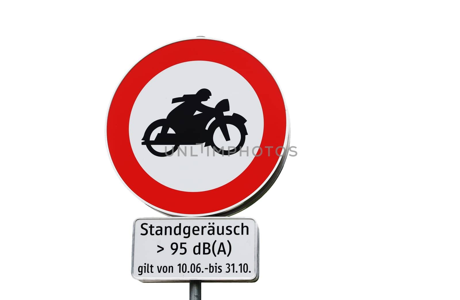 Sign with driving ban for too loud motorcycles in Tirol in Austria