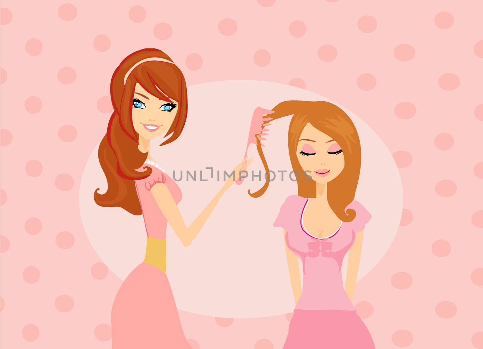 Vector illustration of the beautiful woman in hairdressing salon