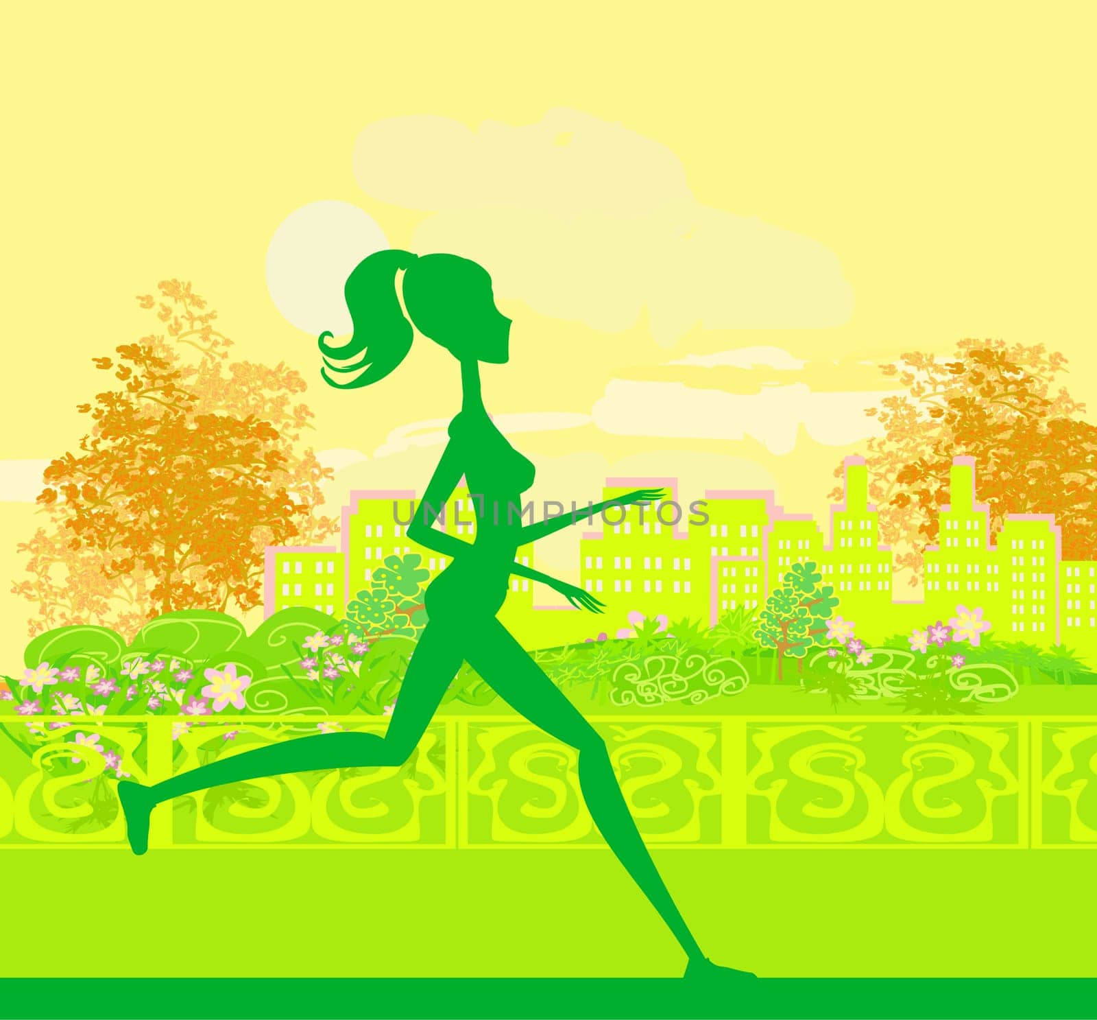 Jogging girl silhouette n summer