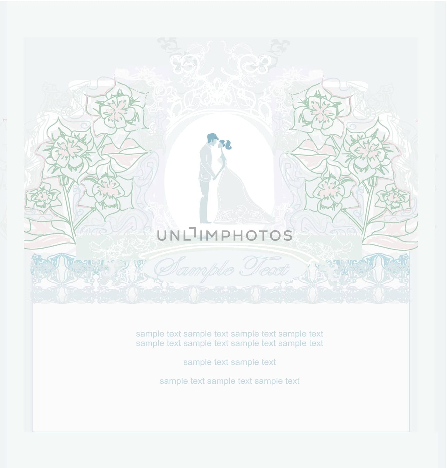 elegant wedding invitation with wedding couple