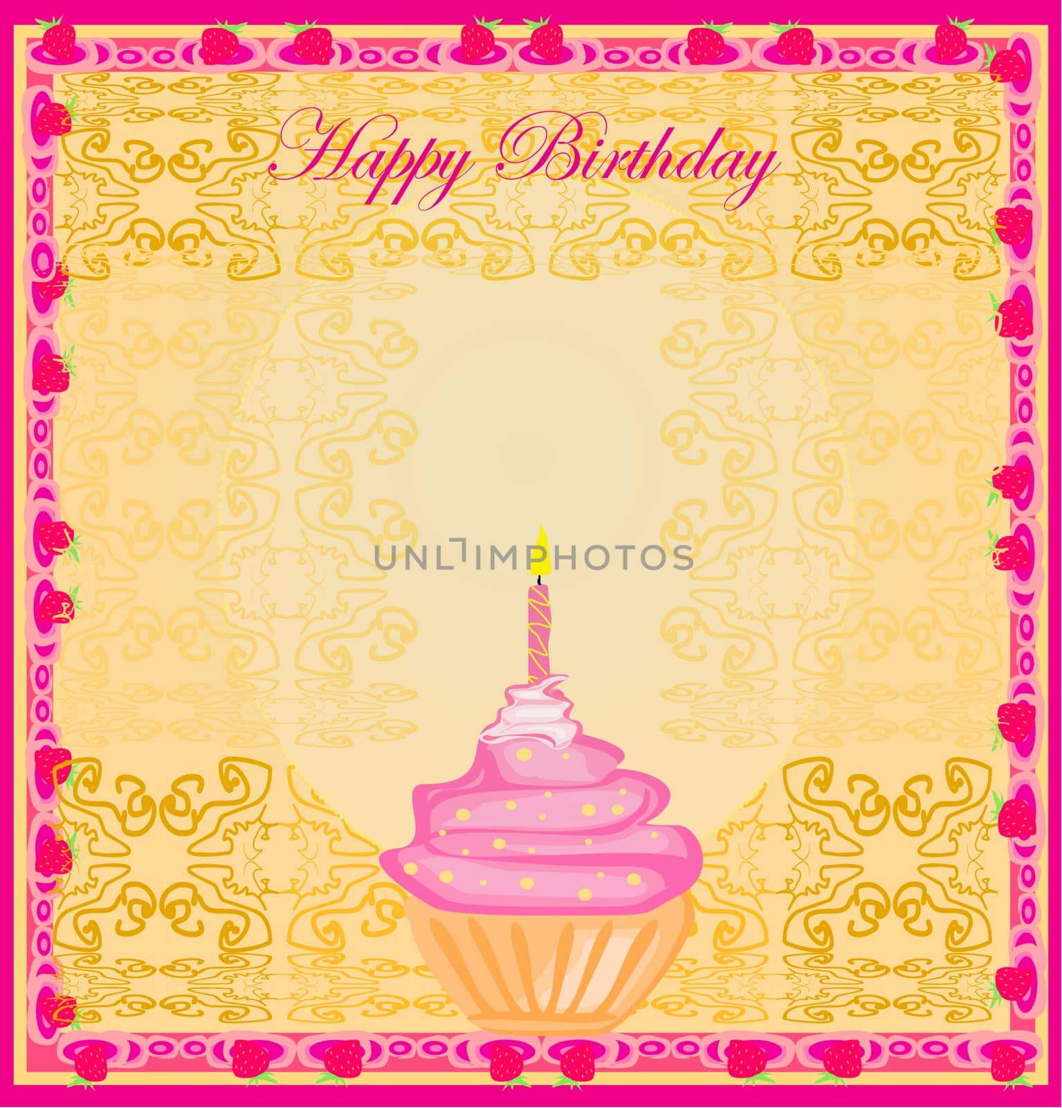 illustration of cute retro cupcakes card - Happy Birthday Card