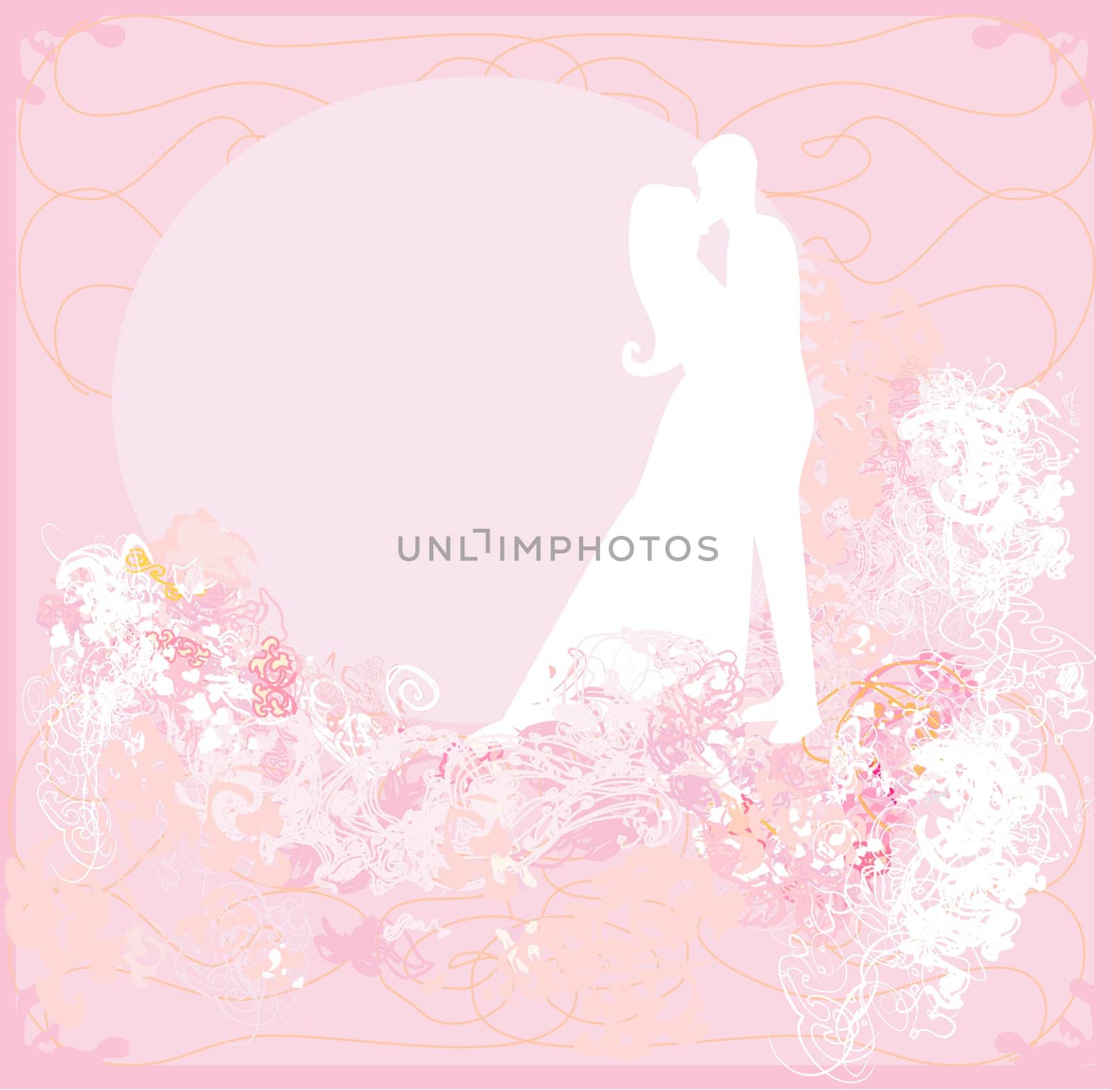 greeting card with silhouette of romantic couple kissing