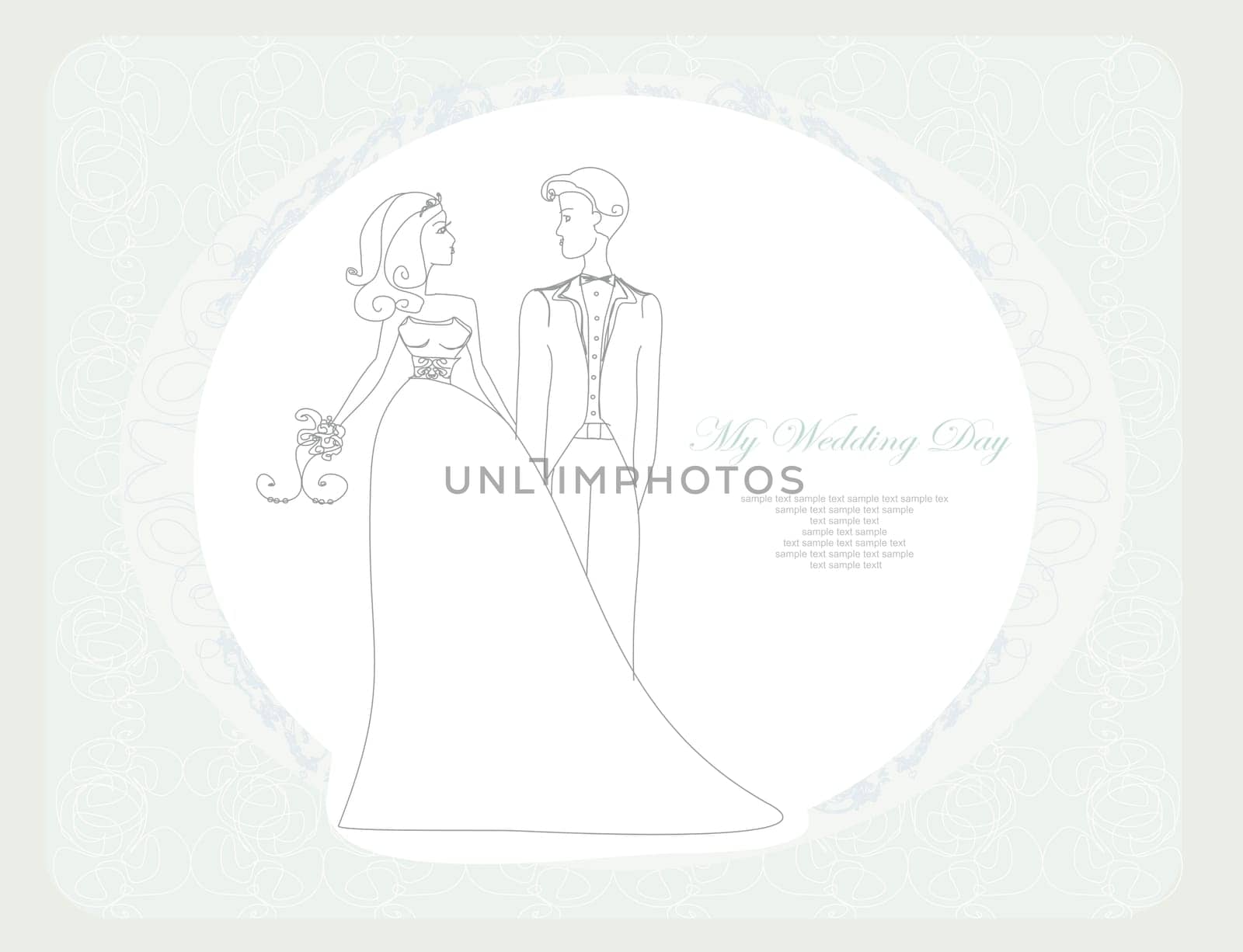 elegant wedding invitation with wedding couple