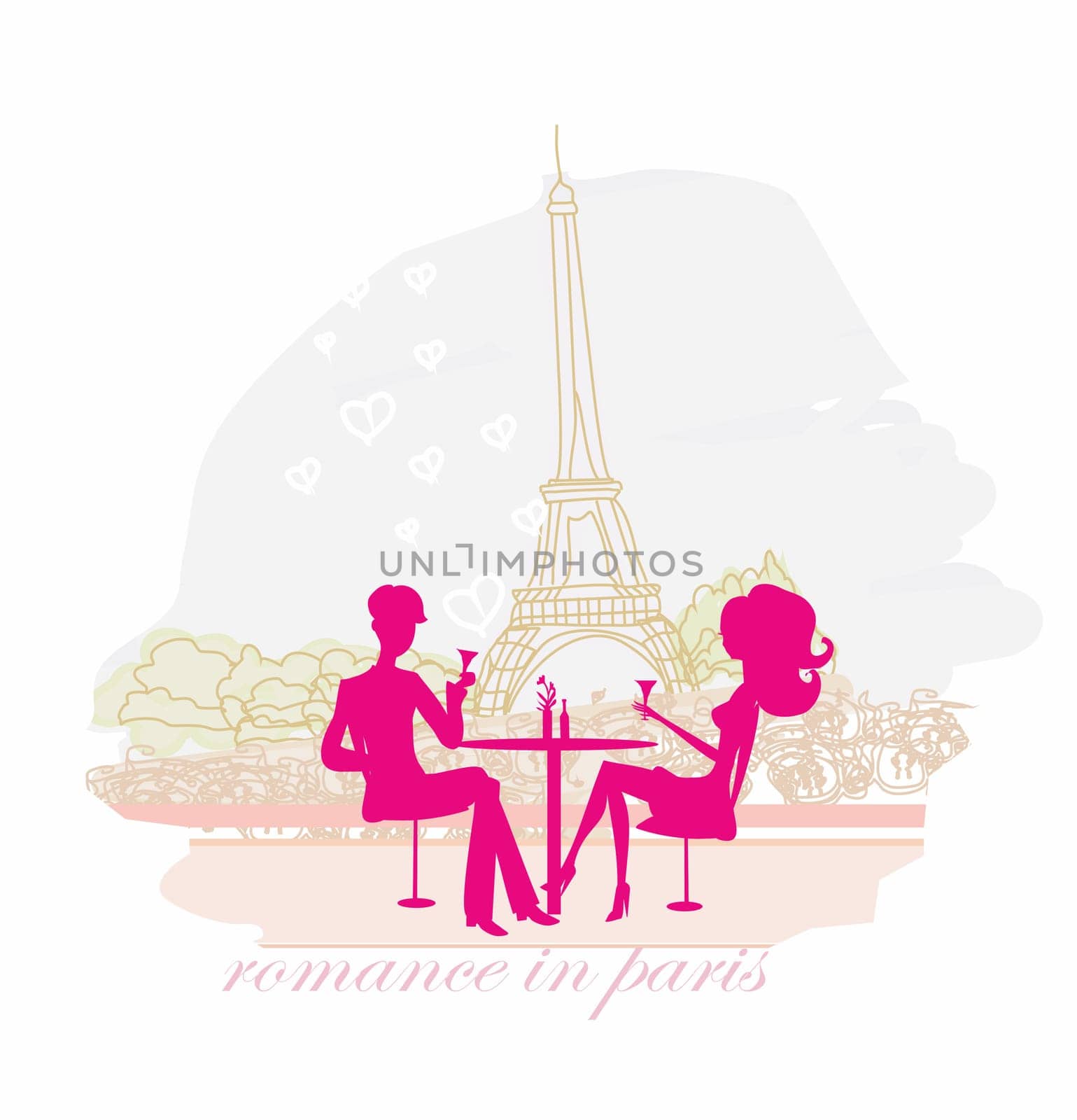 Young couple flirt and drink champagne in Paris