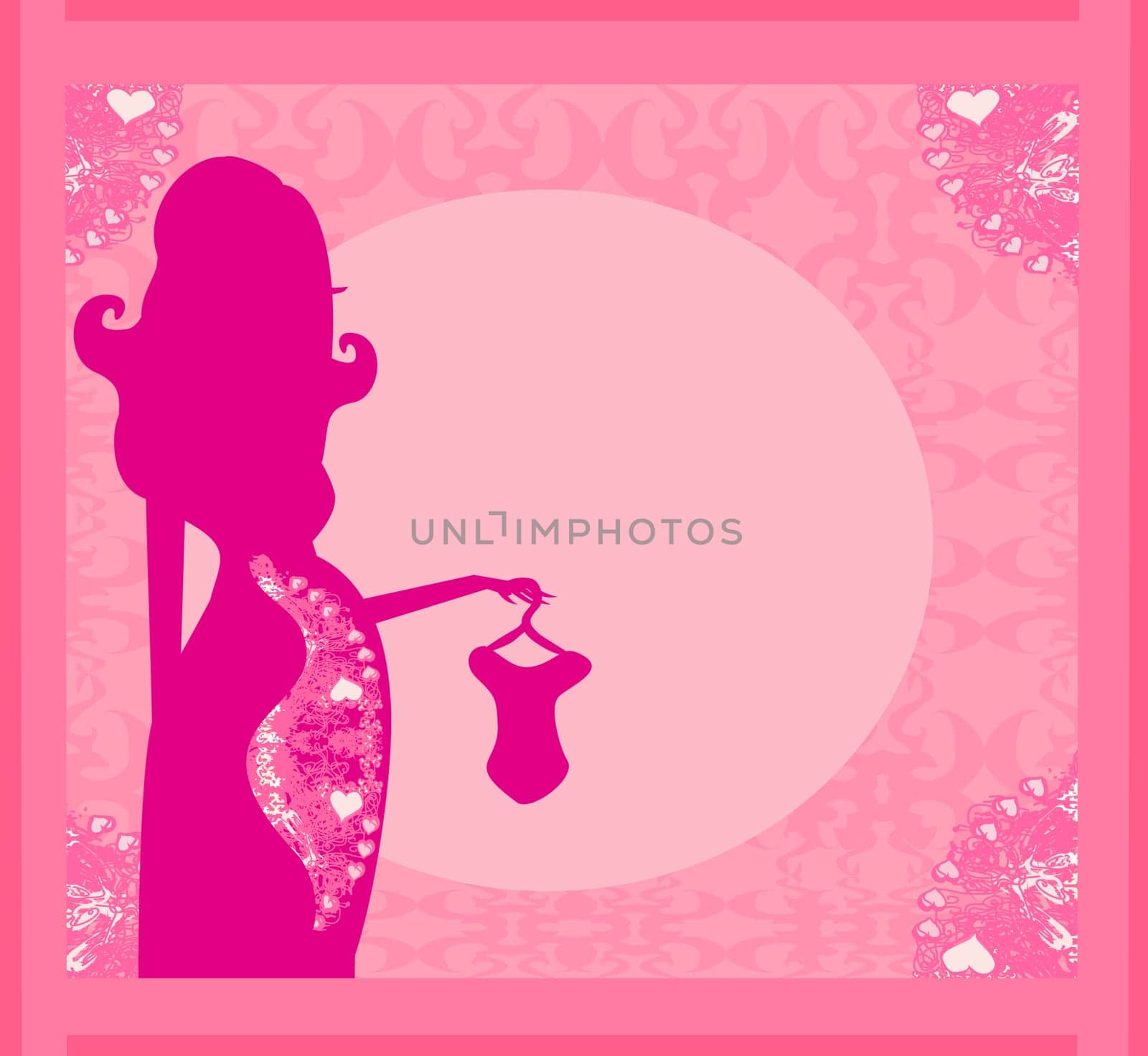 Beautiful pregnant woman on shopping for her new baby- abstract background