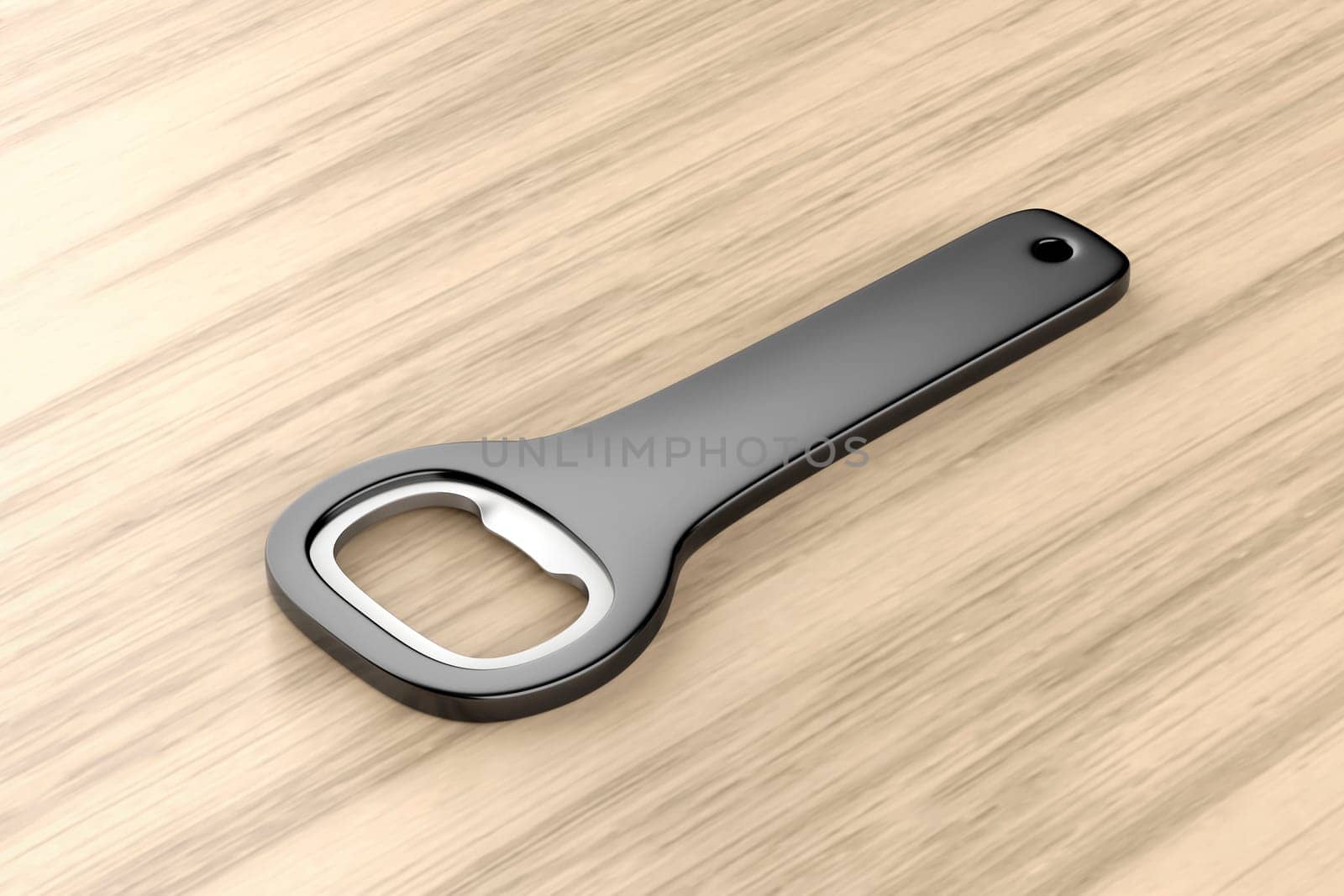 Black bottle opener on wooden table