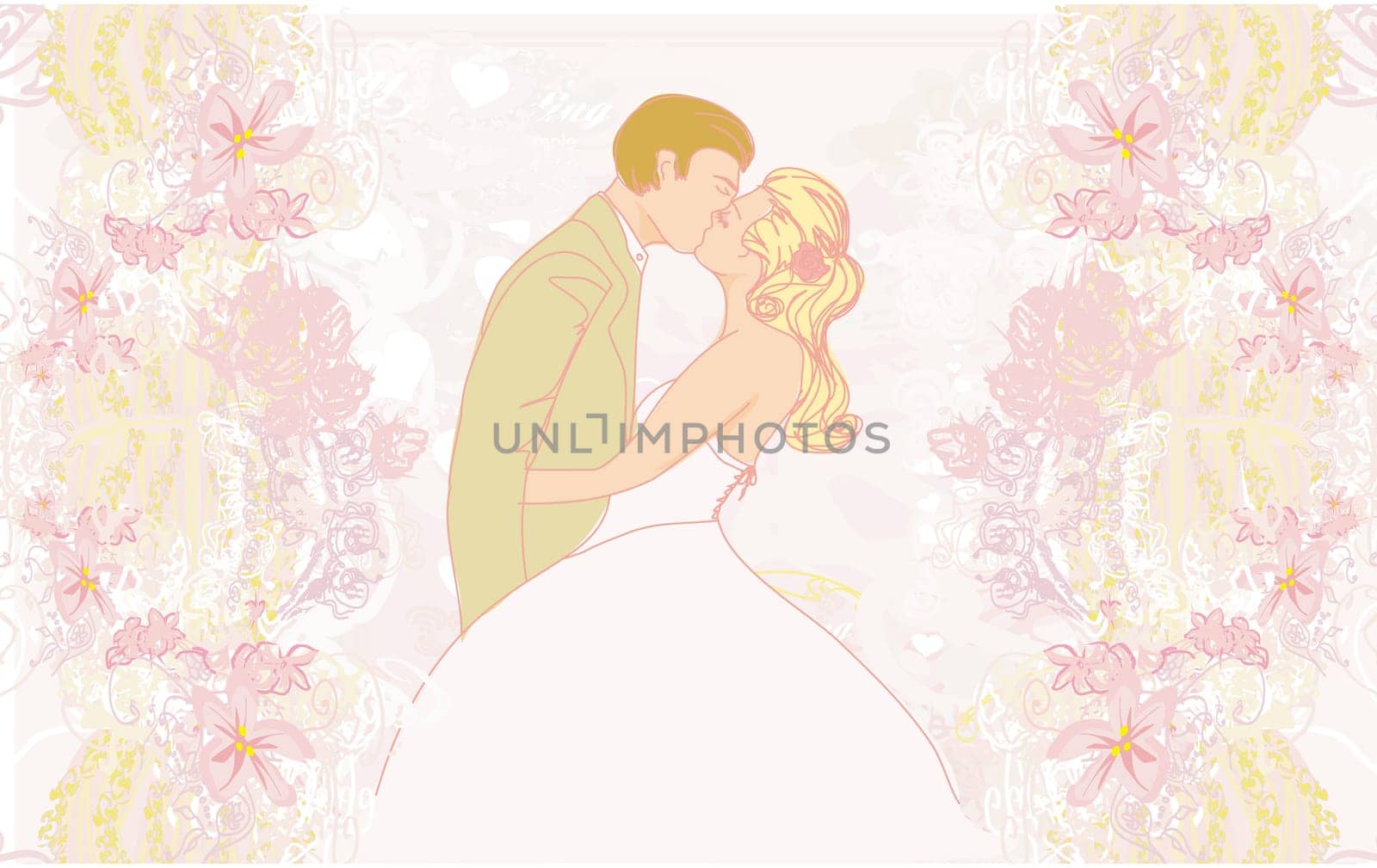 elegant wedding invitation with wedding kissing couple