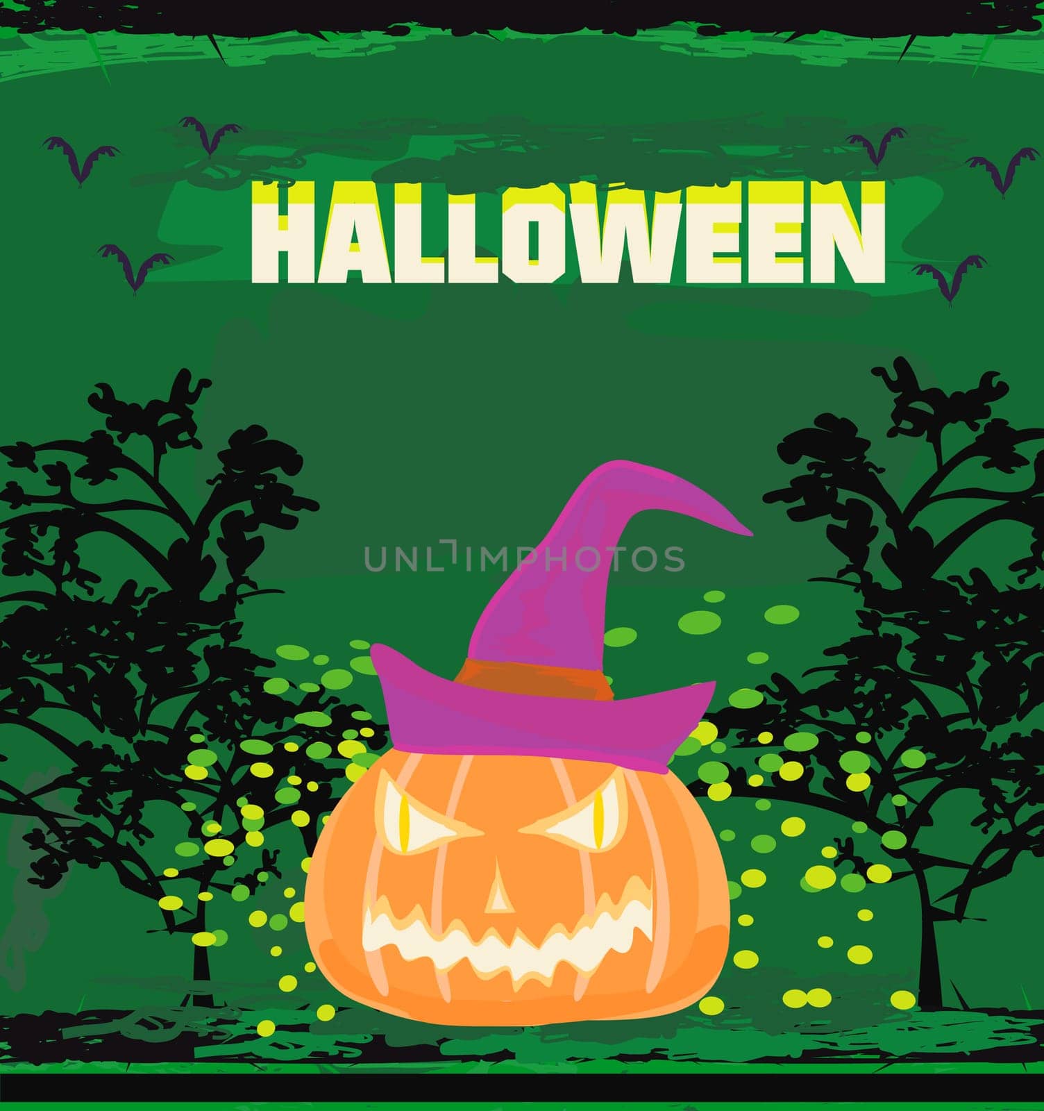 broken halloween pumpkin on grunge green background vector illustration