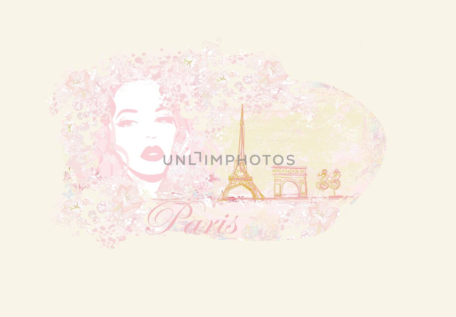 beautiful girl portrait with tour eiffel on the background