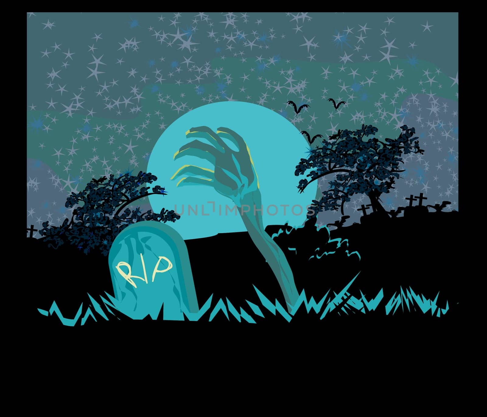 zombie hand coming out of his grave