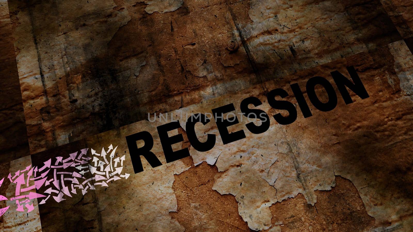 Economy and recession text on a crossroad in different ways of arrows,Economy and recession text on a crossroad in different ways of arrows