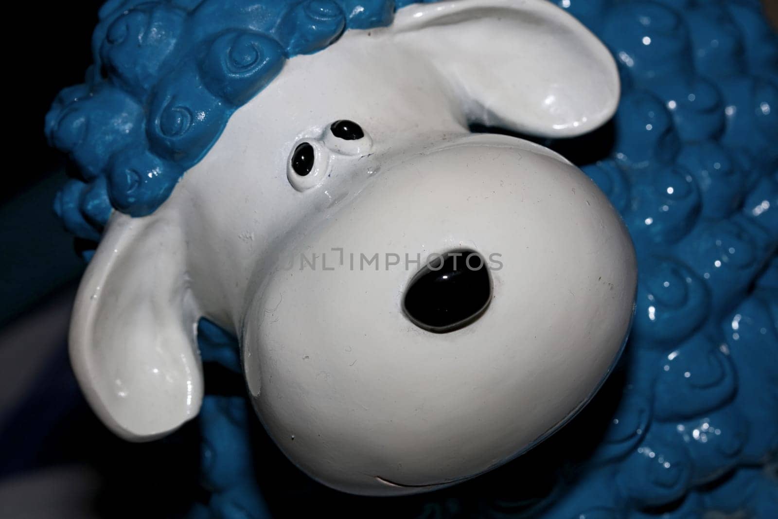 Clay sheep with white face and blue body macro modern background high quality print