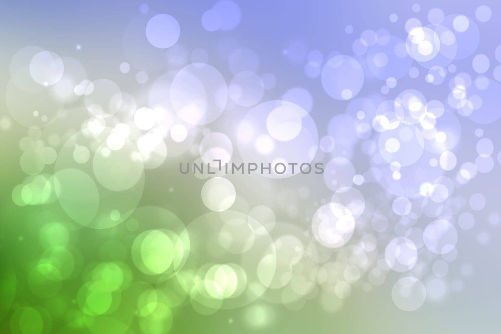 Abstract blurred bright spring or summer landscape texture with natural light green white bokeh lights and blue bright sunny sky with clouds. Autumn or summer background with copy space.