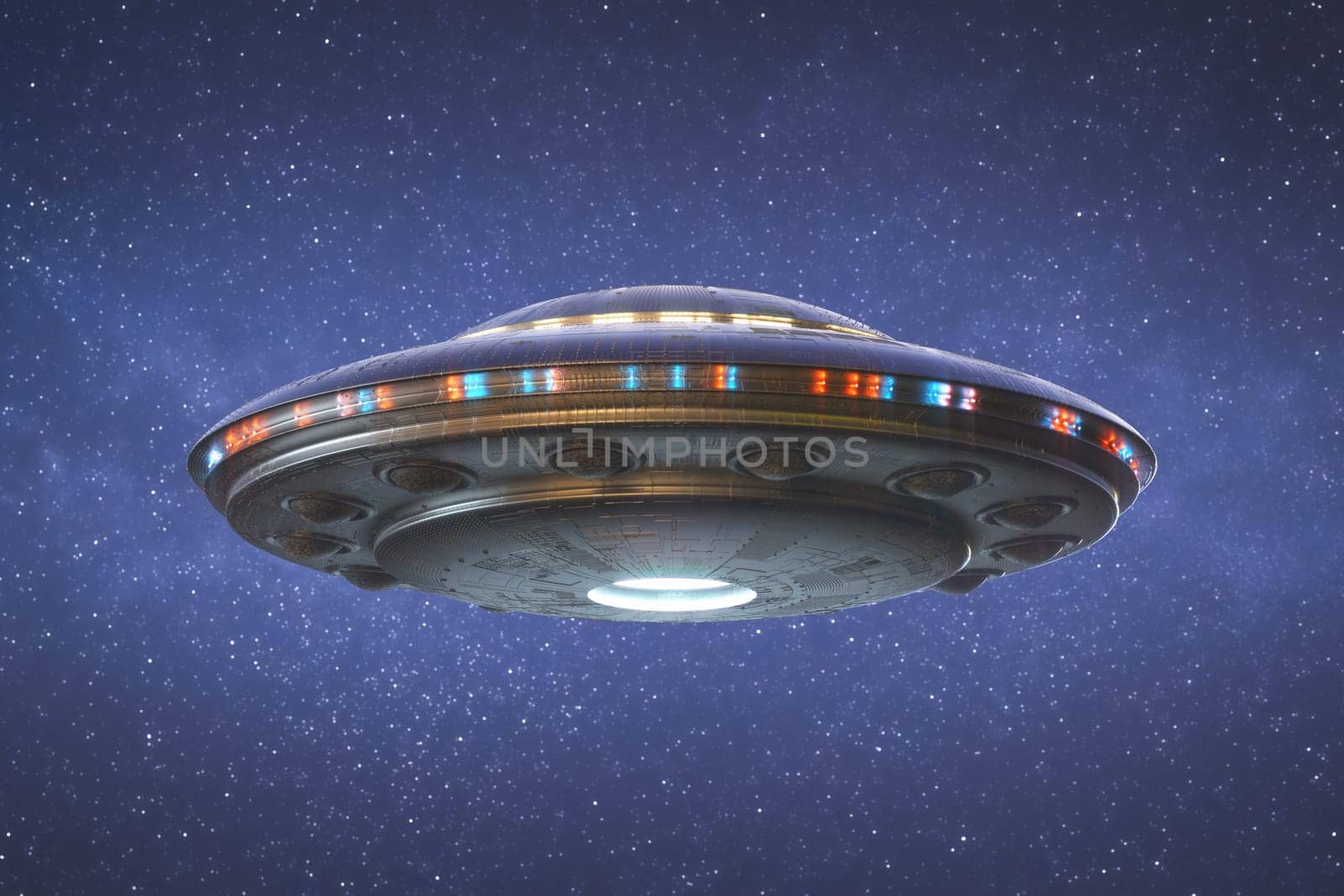 Unidentified flying object UFO with clipping path included. 3D illustration.