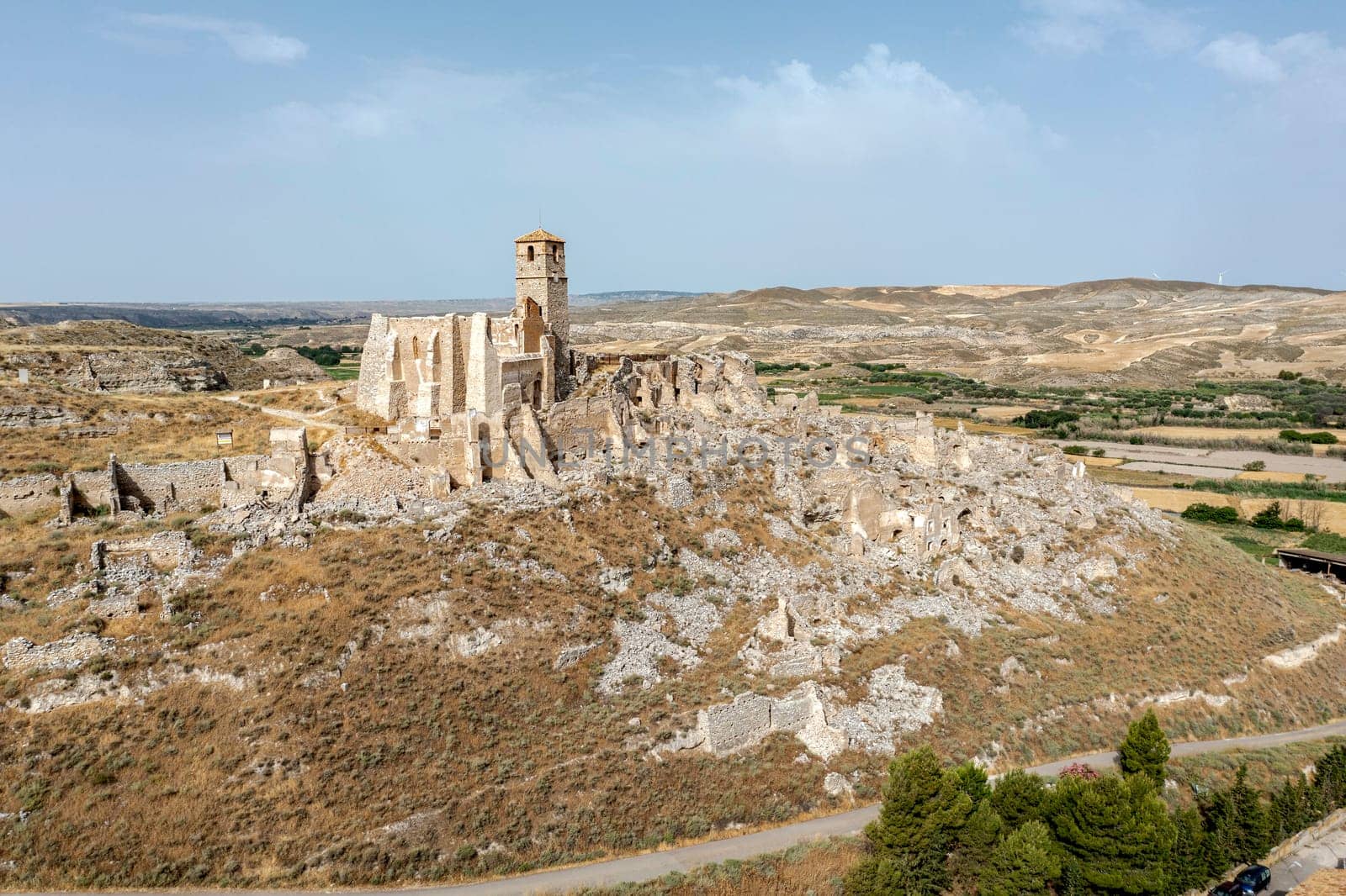 Roden village destroyed in a bombing during the Spanish Civil War, Saragossa, Aragon, Spain. panoramic aerial view